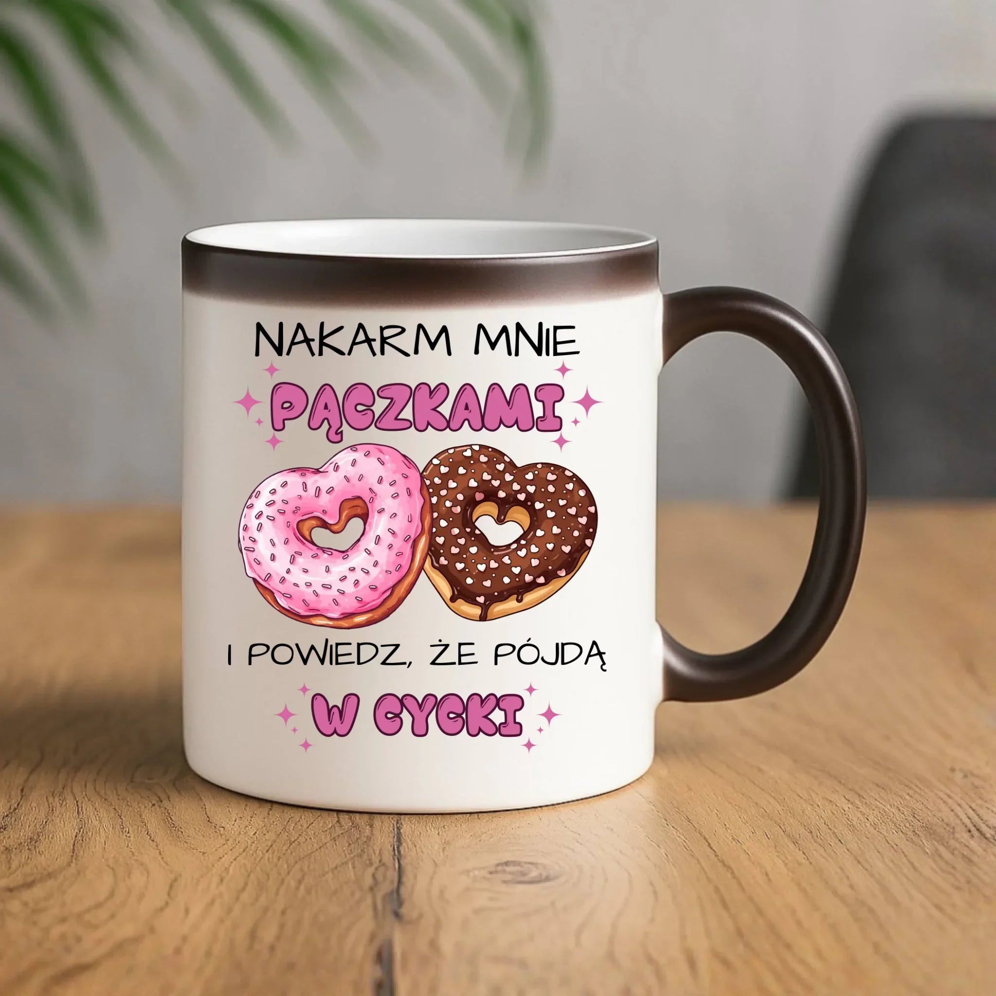 Kubek magiczny dla dziewczyny - Nakarm mnie pączkami W59 - StoryCups.pl