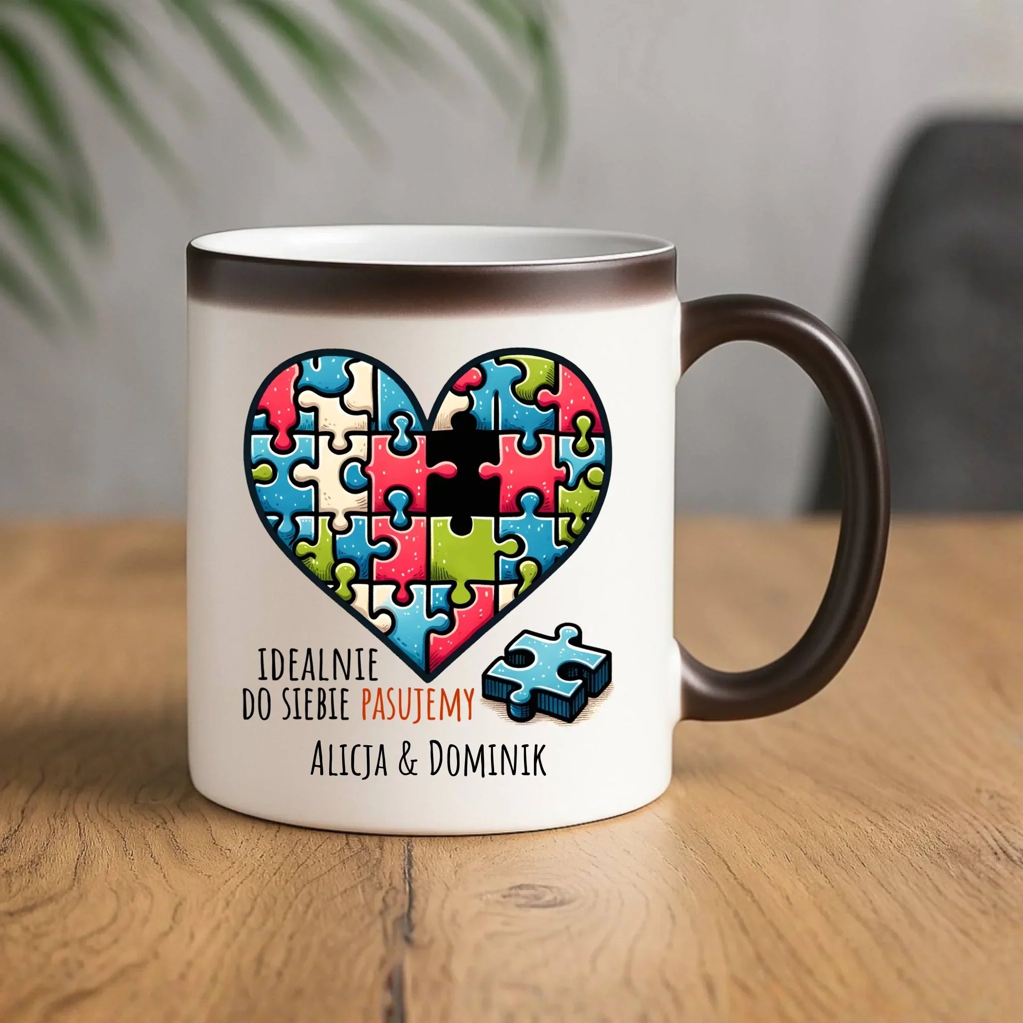 Kubek magiczny dla par - Idealnie do siebie pasujemy - personalizowany W44 - StoryCups.pl