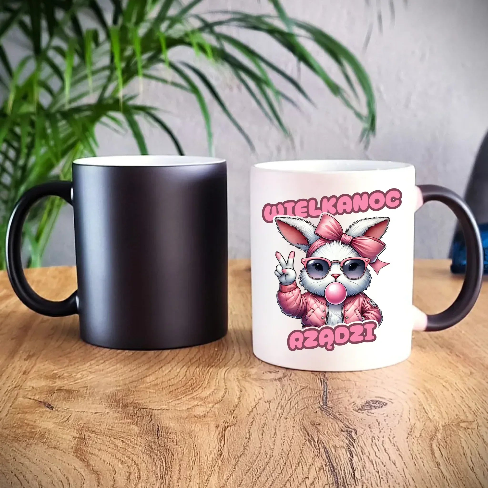 Kubek magiczny wielkanocny – Stylowy królik w okularach Wielkanoc rządzi WN18 - StoryCups.pl