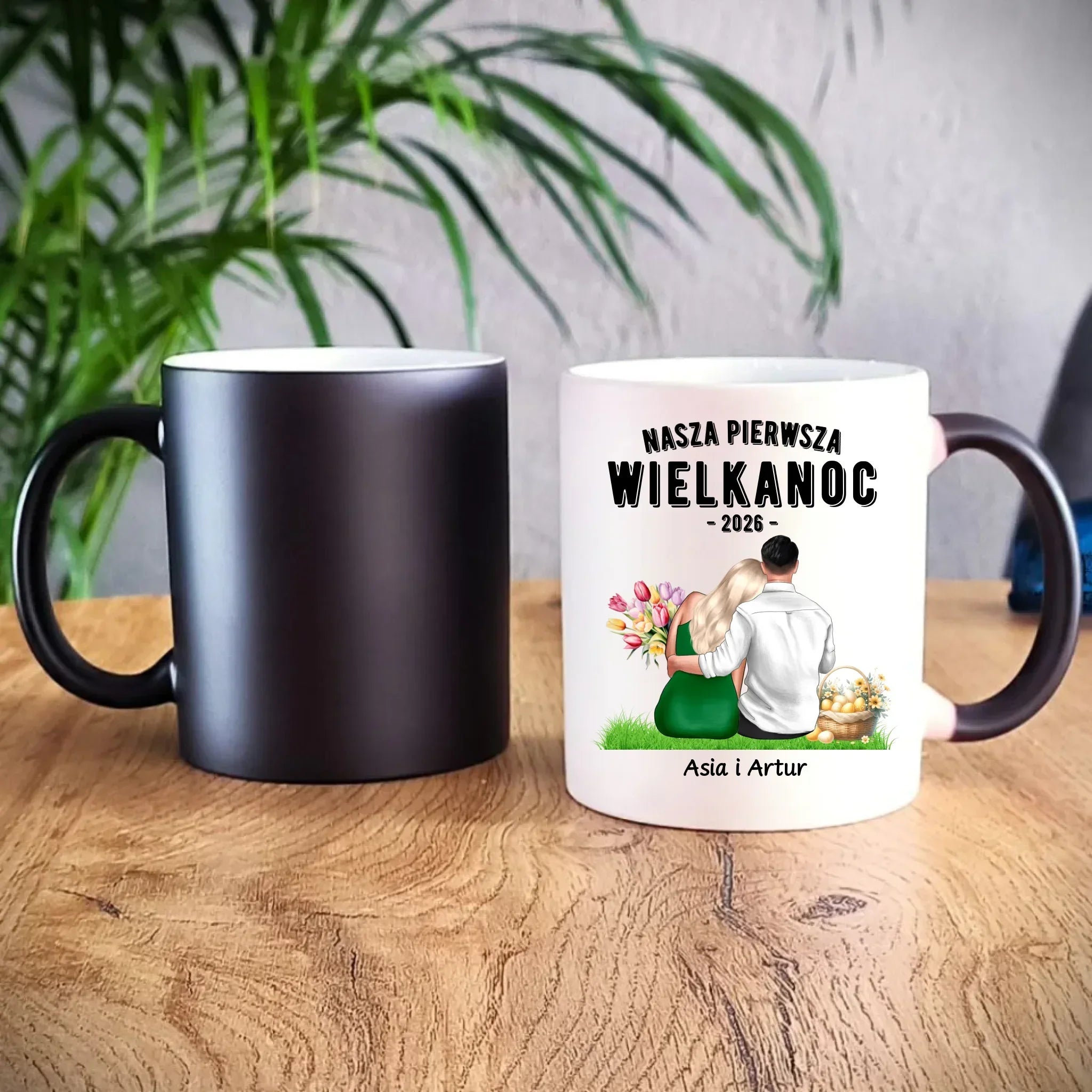 Kubek magiczny wielkanocny dla par - Nasza pierwsza Wielkanoc - personalizowany WN16 - StoryCups.pl
