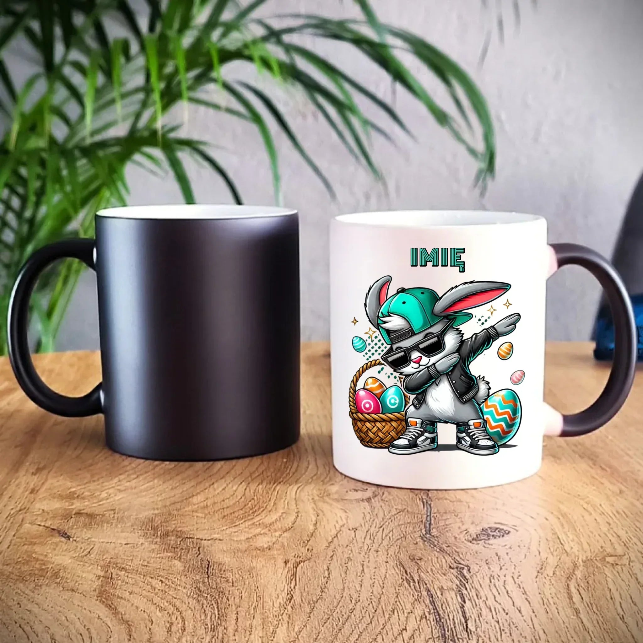 Kubek magiczny wielkanocny - Zajączek Dab dance - personalizowany WN09 - StoryCups.pl