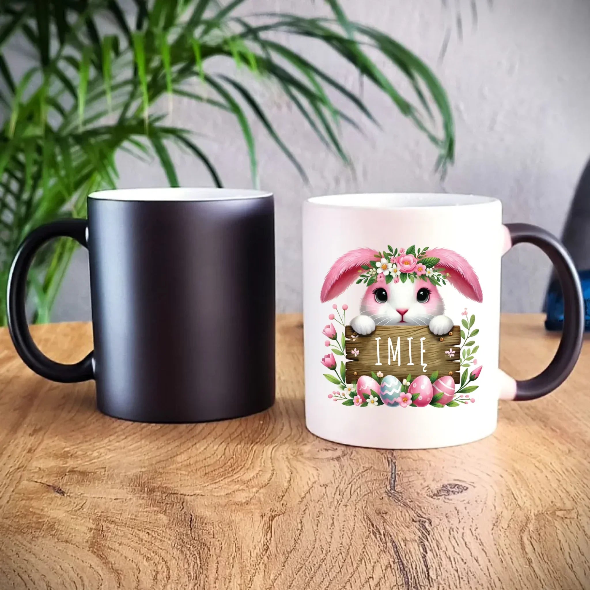 Kubek magiczny na Wielkanoc - Różowy Zajączek - Prezent personalizowany WN07 - StoryCups.pl