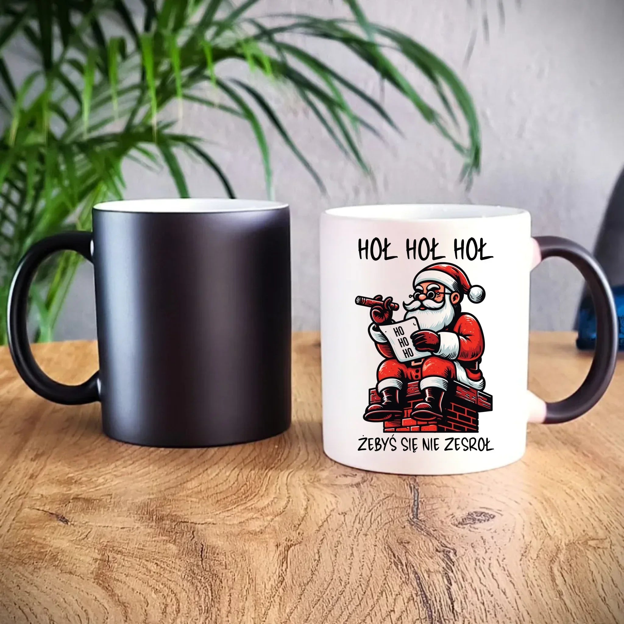 Kubek magiczny świąteczny - Śmieszny prezent na Mikołaja - Hoł hoł hoł żebyś się nie zesroł BN156 - StoryCups.pl