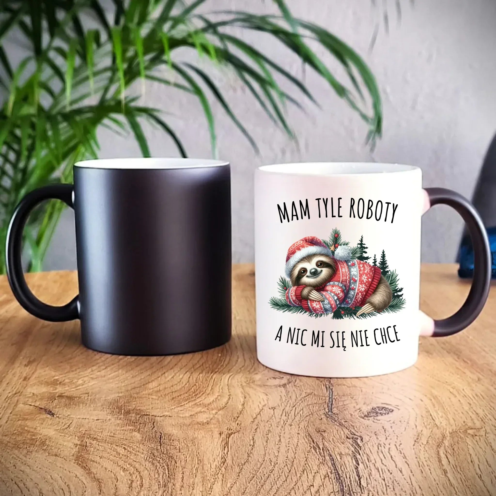 Kubek magiczny świąteczny - Leniwiec Mam tyle roboty, a nic mi się nie chce BN18 - StoryCups.pl