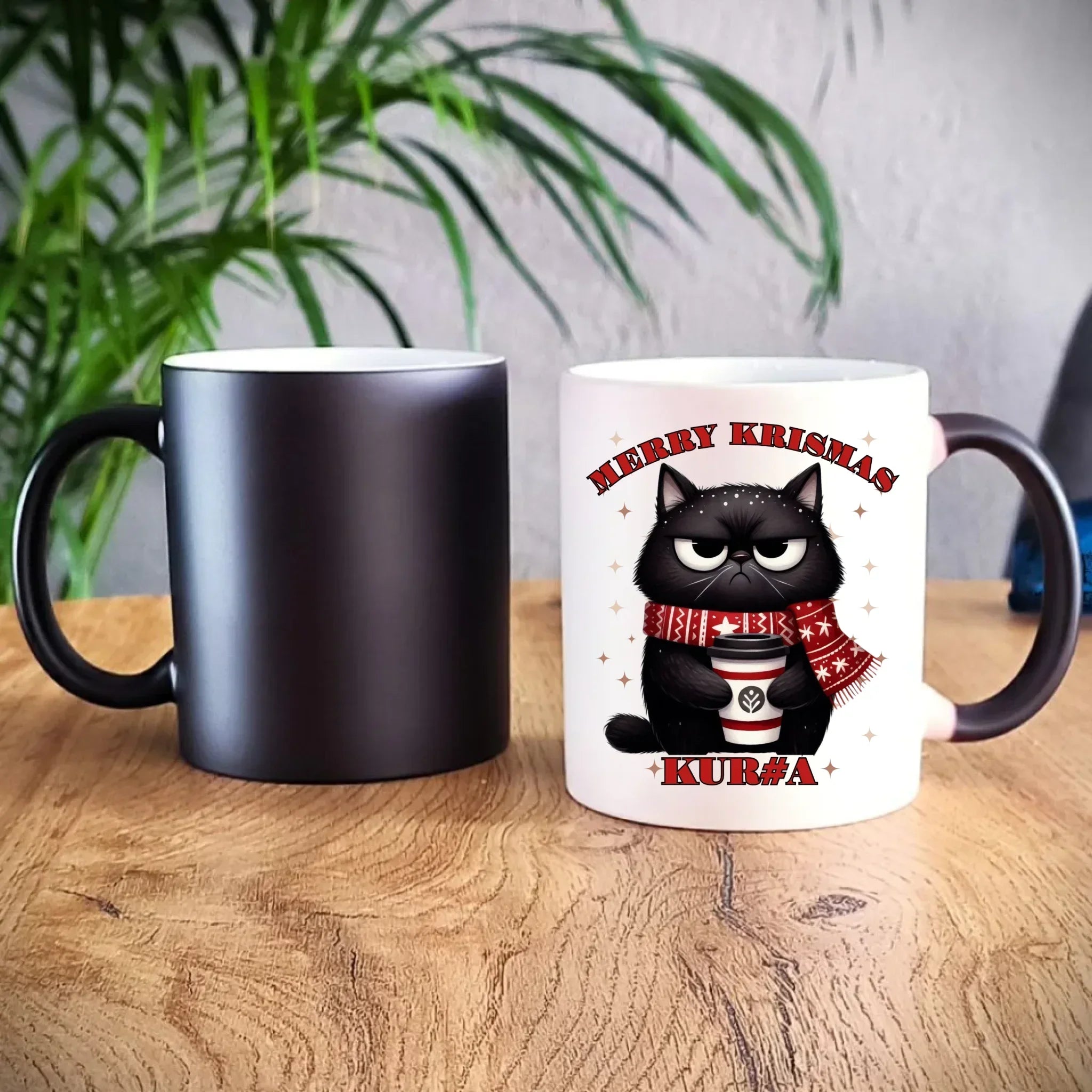 Kubek magiczny świąteczny - Zburczany kot Merry Krismas kur#a - bez cenzury BN34 - StoryCups.pl