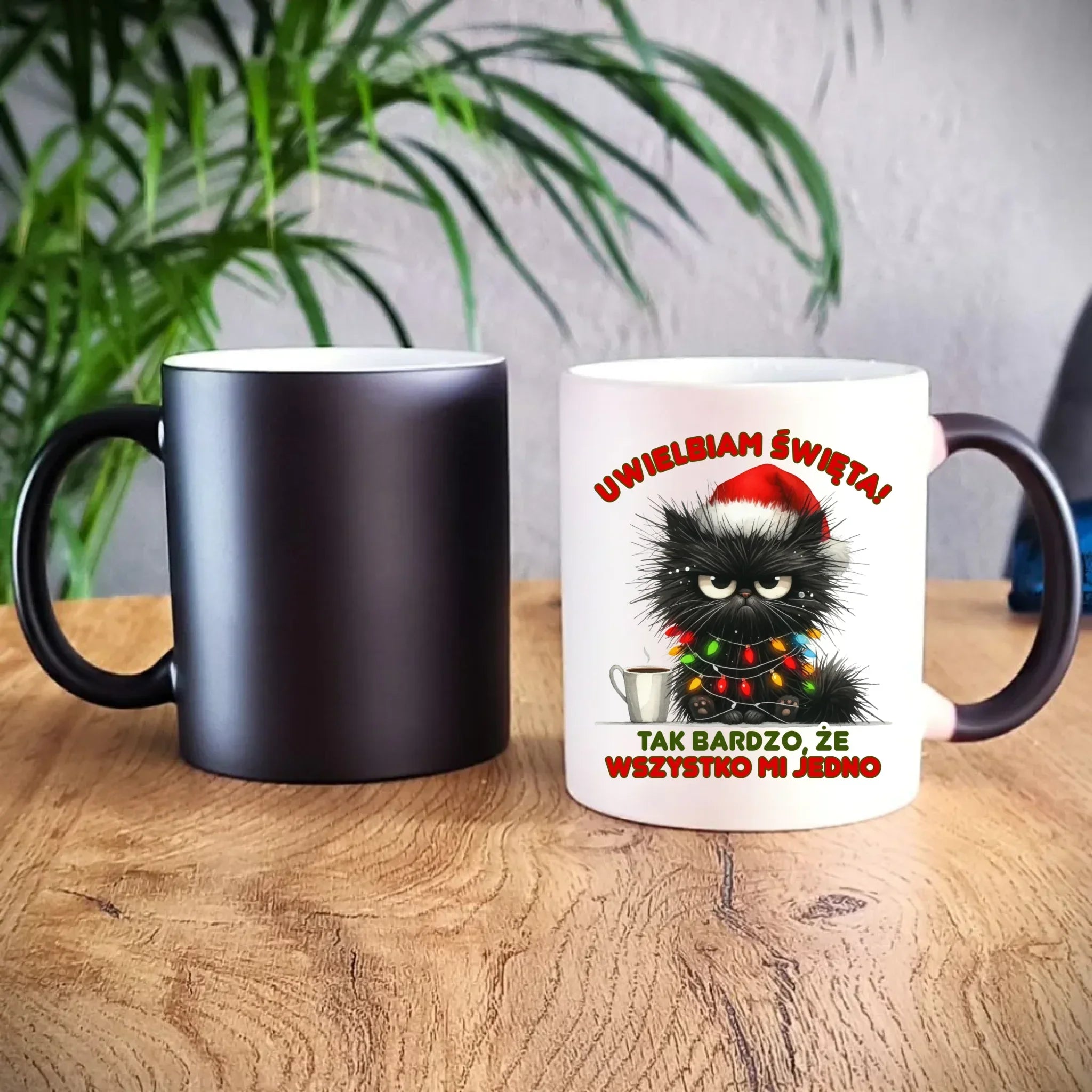 Kubek magiczny świąteczny - Kot Maruda Wszystko mi jedno BN35 - StoryCups.pl