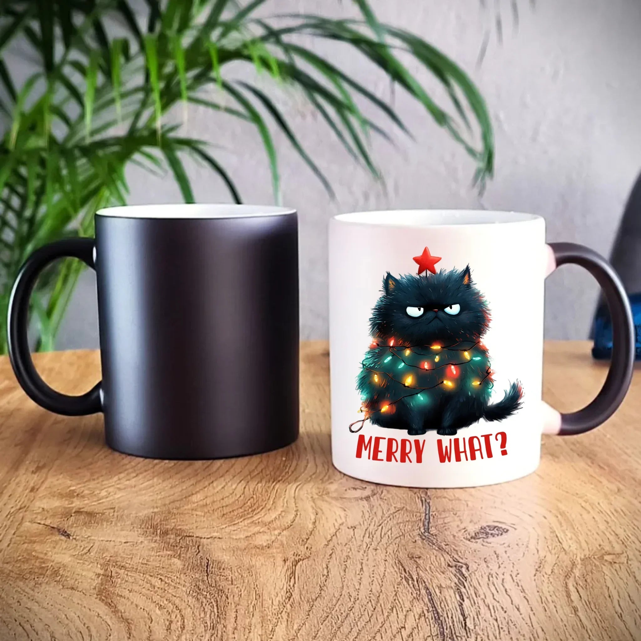 Kubek magiczny świąteczny - Grumpy Cat Merry what? BN37 - StoryCups.pl