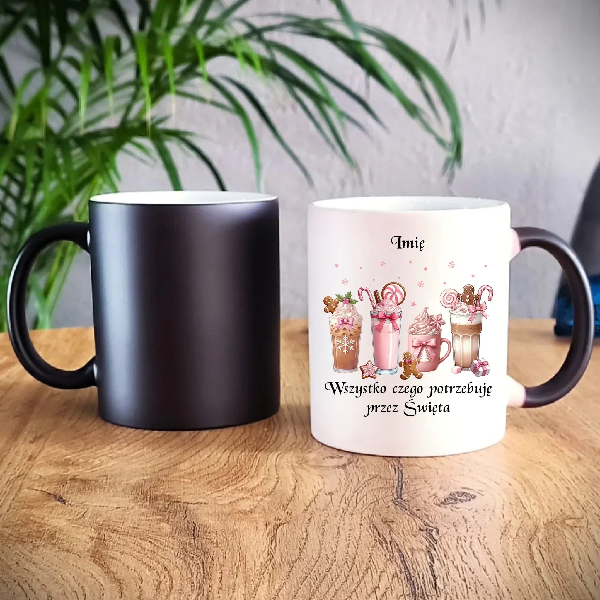 Kubek magiczny świąteczny - Zimowa kawa Wszystko czego potrzebuję przez Święta - personalizowany BN46 - StoryCups.pl