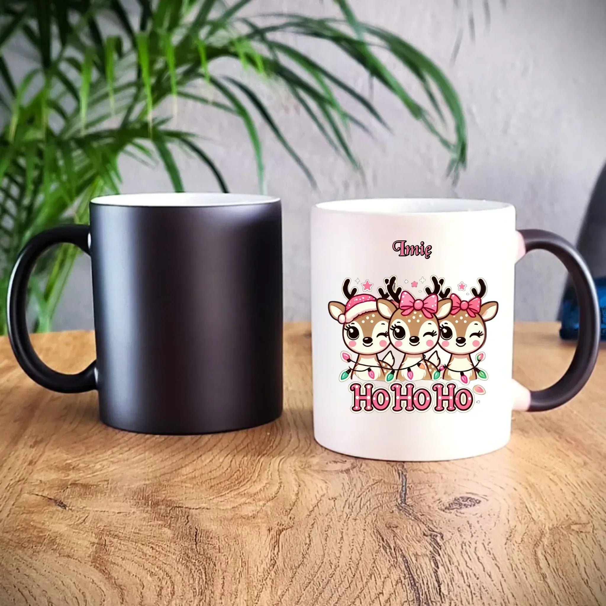 Kubek magiczny świąteczny - Ho ho ho Słodkie reniferki - personalizowany BN49 - StoryCups.pl