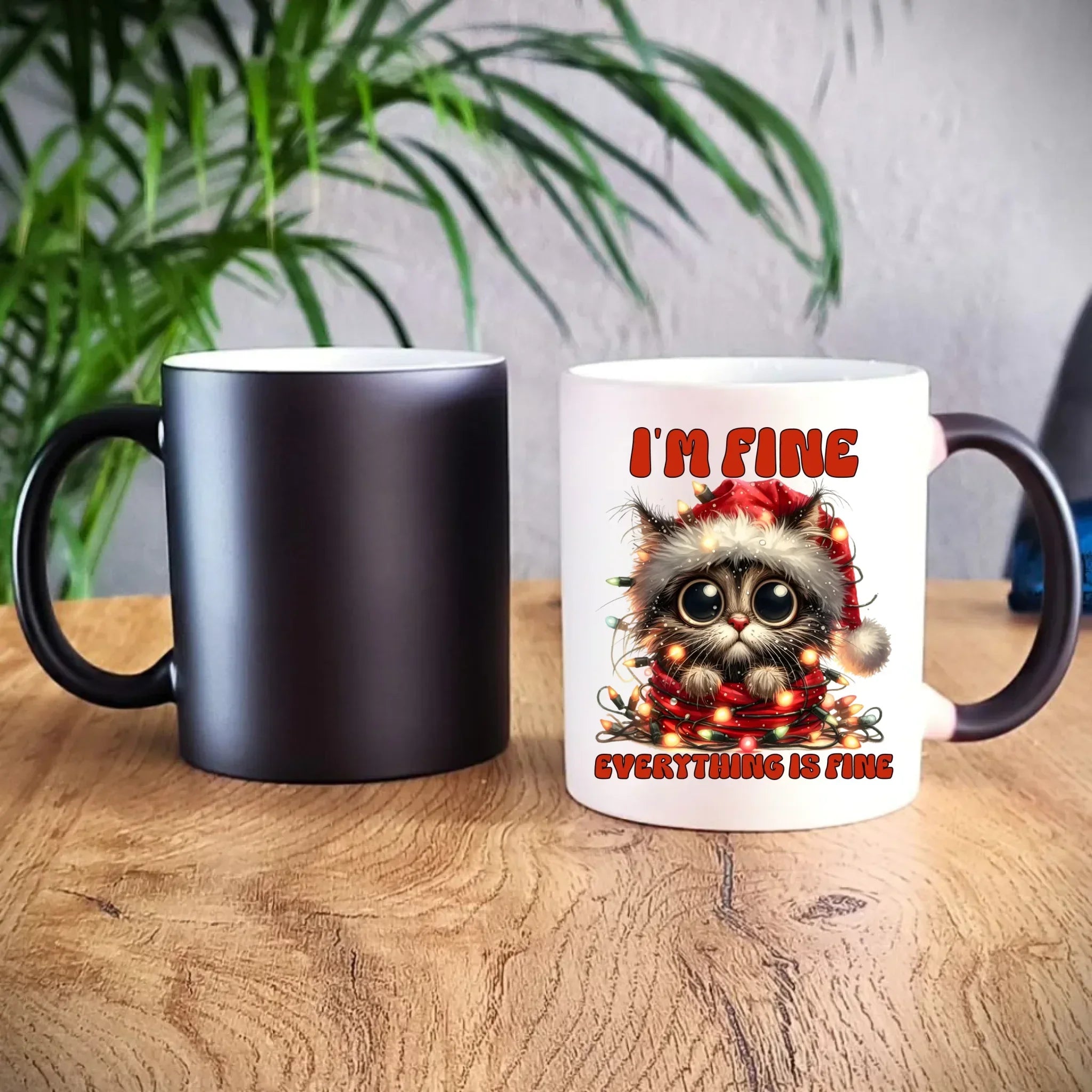 Kubek magiczny świąteczny - Kotek I'm fine everything is fine BN67 - StoryCups.pl