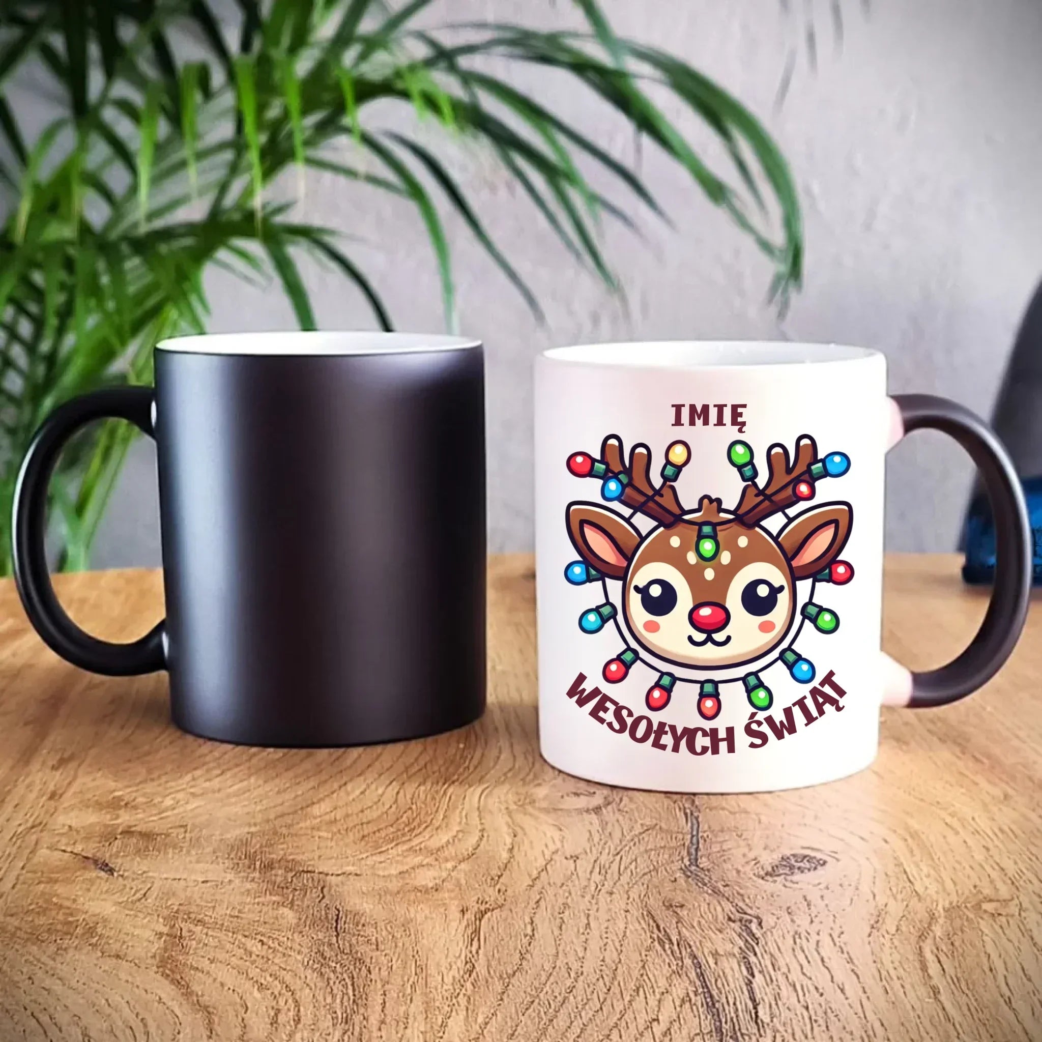 Kubek magiczny świąteczny - Renifer Wesołych Świąt - personalizowana BN72 - StoryCups.pl