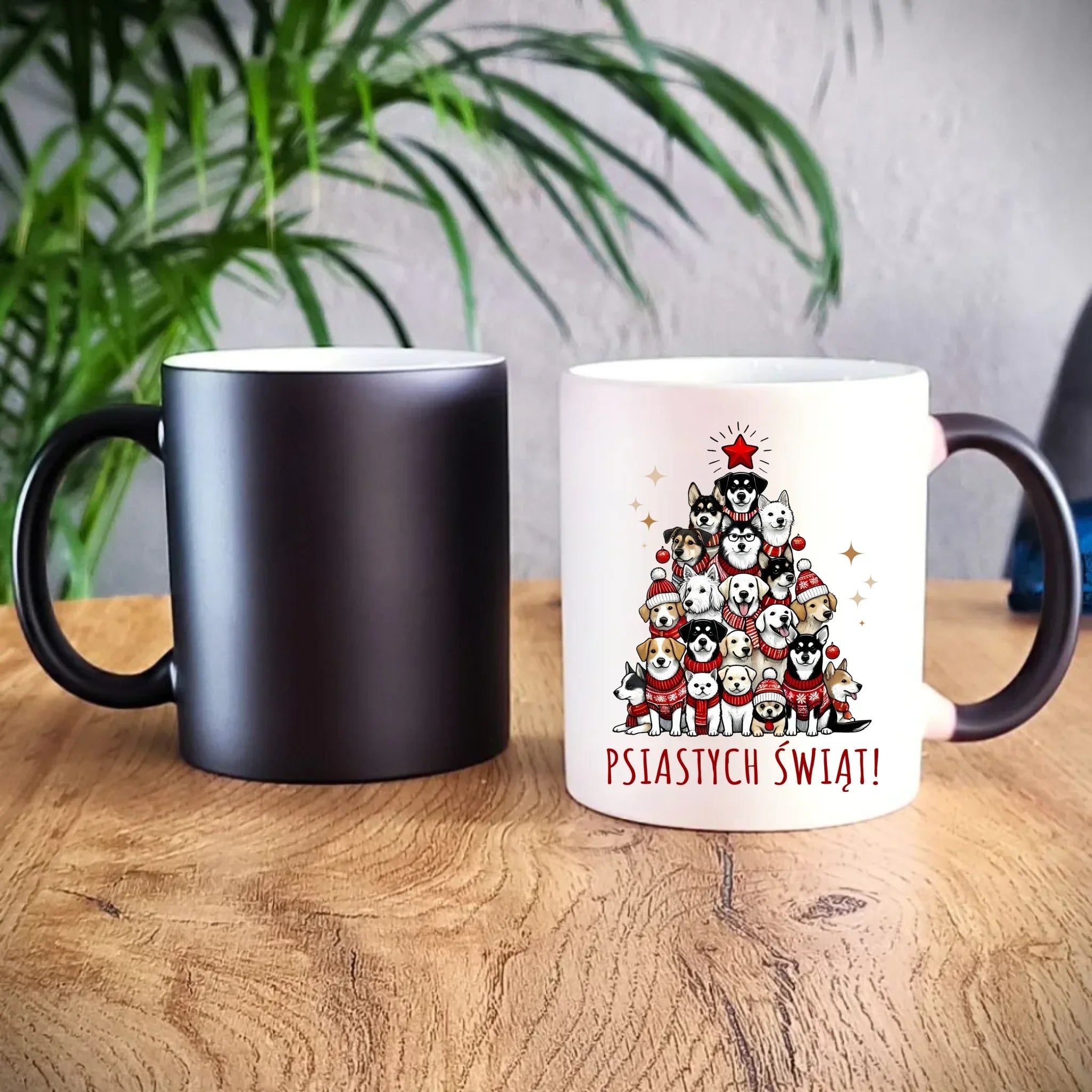 Kubek magiczny świąteczny - Psia choinka Psiastych Świąt BN90 - StoryCups.pl