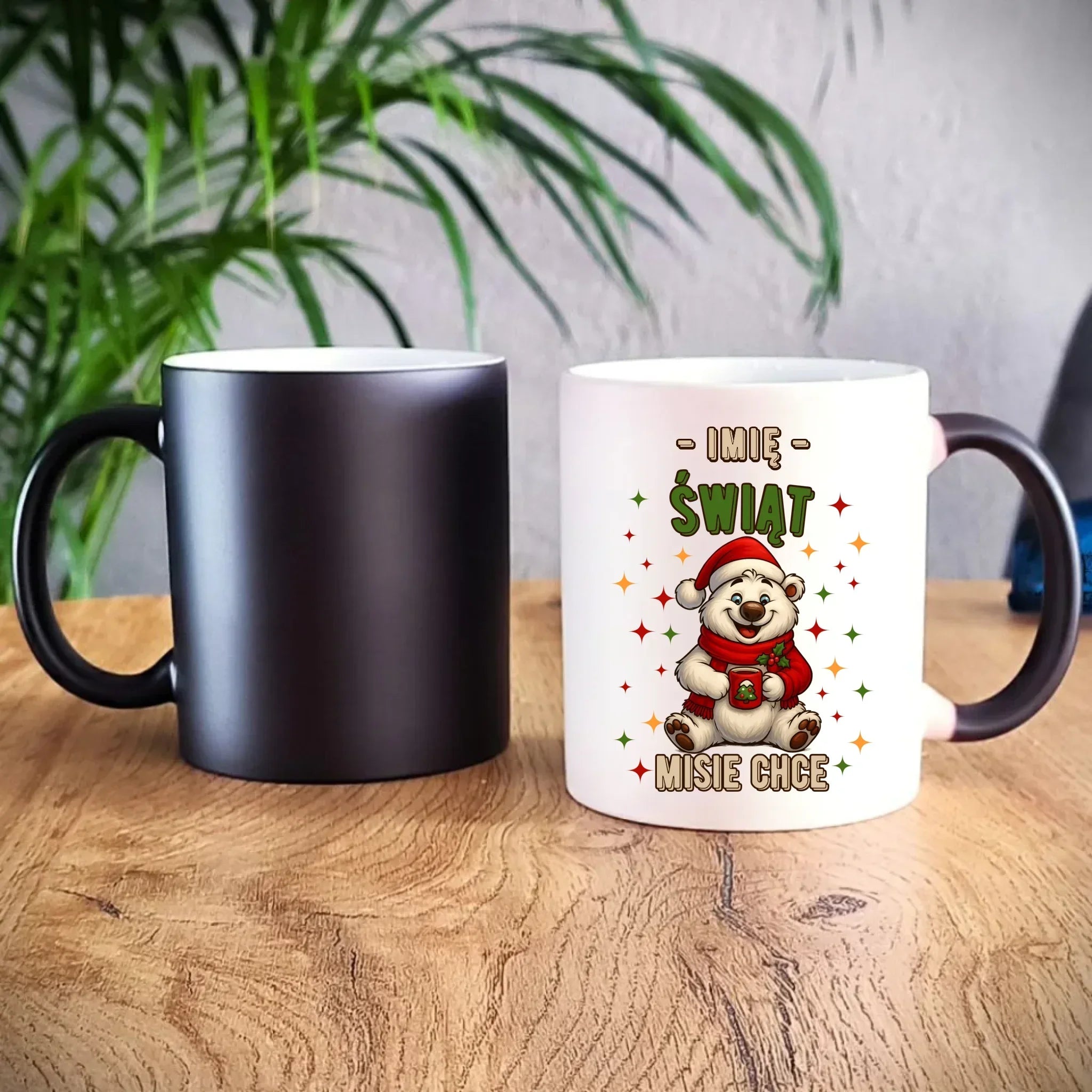 Kubek magiczny świąteczny - Misiek Świąt misie chce - personalizowany BN86 - StoryCups.pl