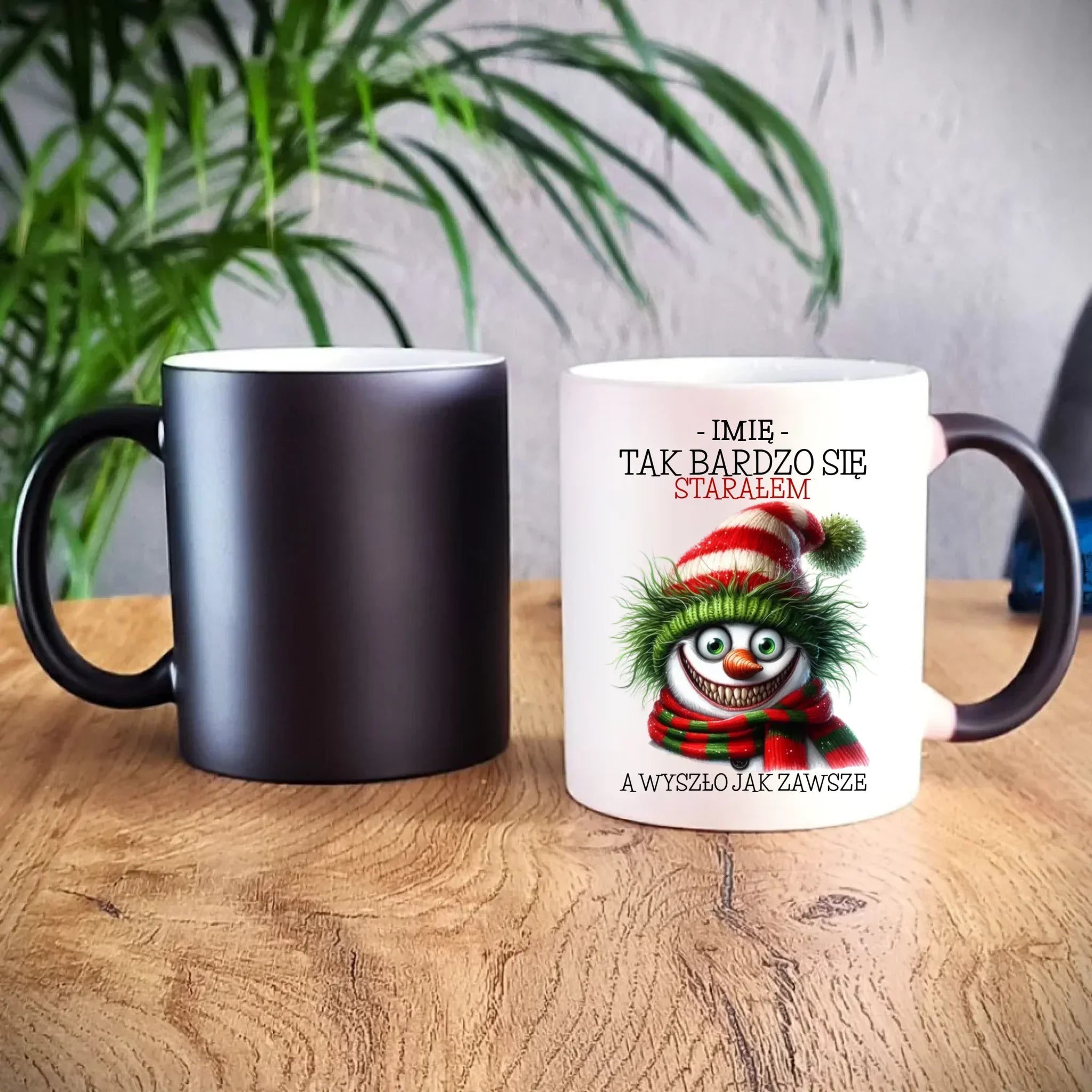 Kubek magiczny świąteczny z bałwanem - Tak bardzo się starałem - personalizowany BN120 - StoryCups.pl