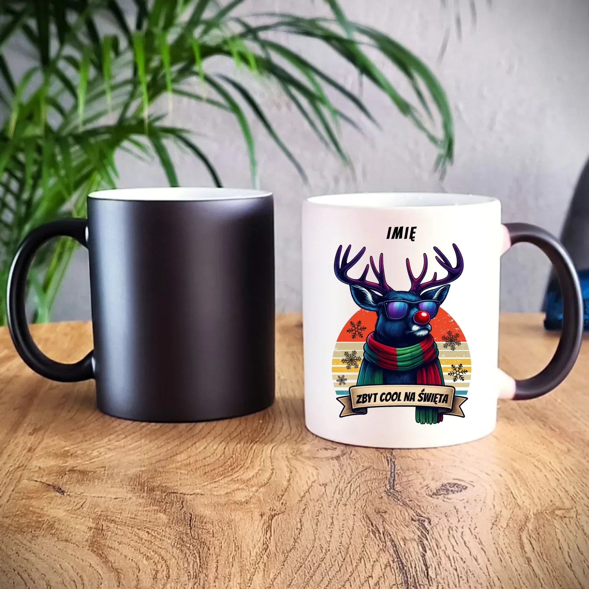 Kubek magiczny świąteczny z reniferem - Zbyt cool na święta - personalizowany BN128 - StoryCups.pl
