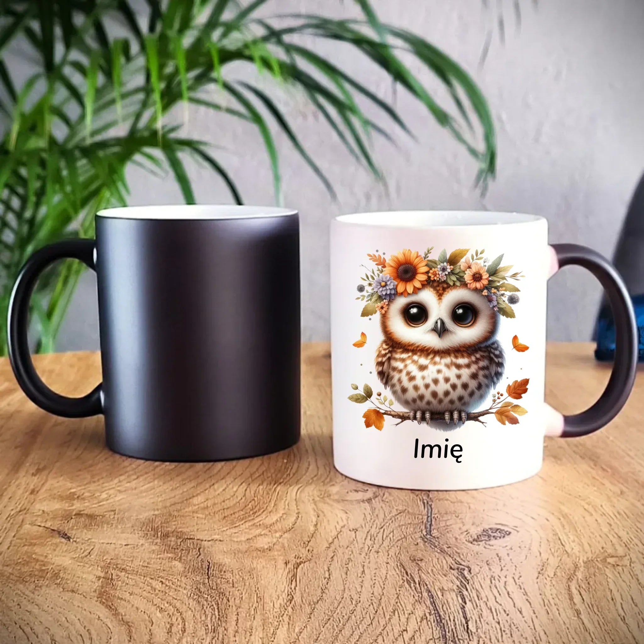 Kubek magiczny jesienny - Sowa w kwiatach JS32 - StoryCups.pl