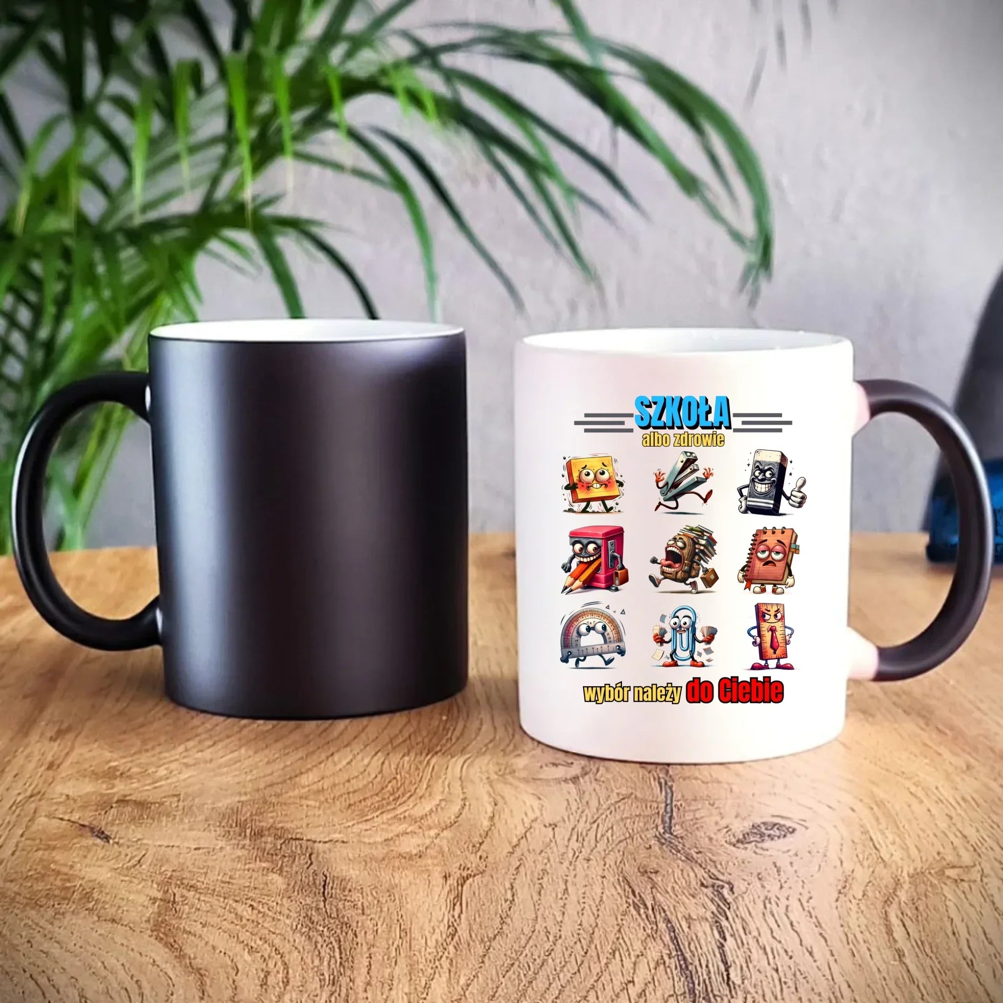 Kubek magiczny szkolny - Szkoła albo zdrowie - śmieszny SZ14 - StoryCups.pl