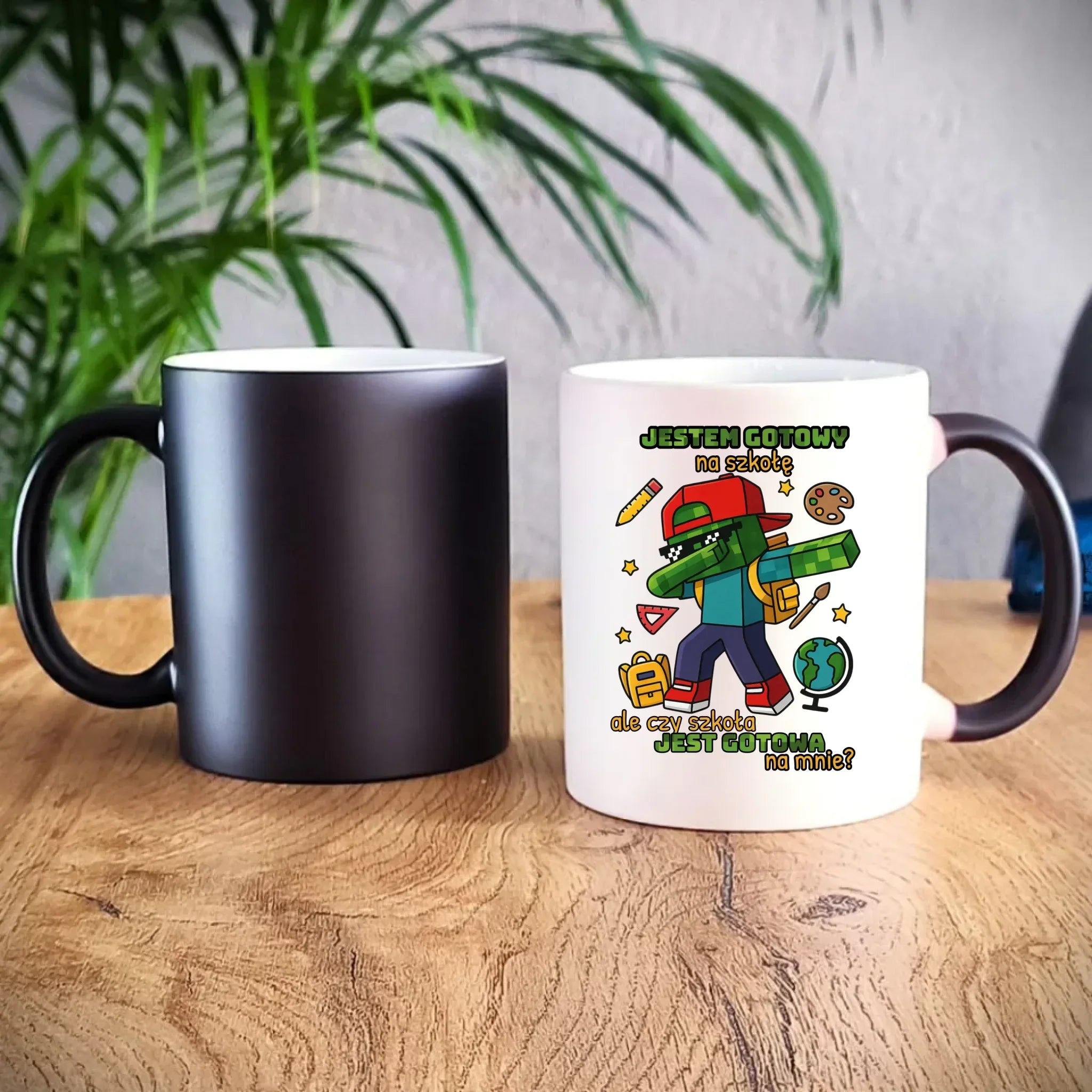 Kubek magiczny inspirowany Minecraft'em Jestem gotowy na szkołę SZ05 - StoryCups.pl
