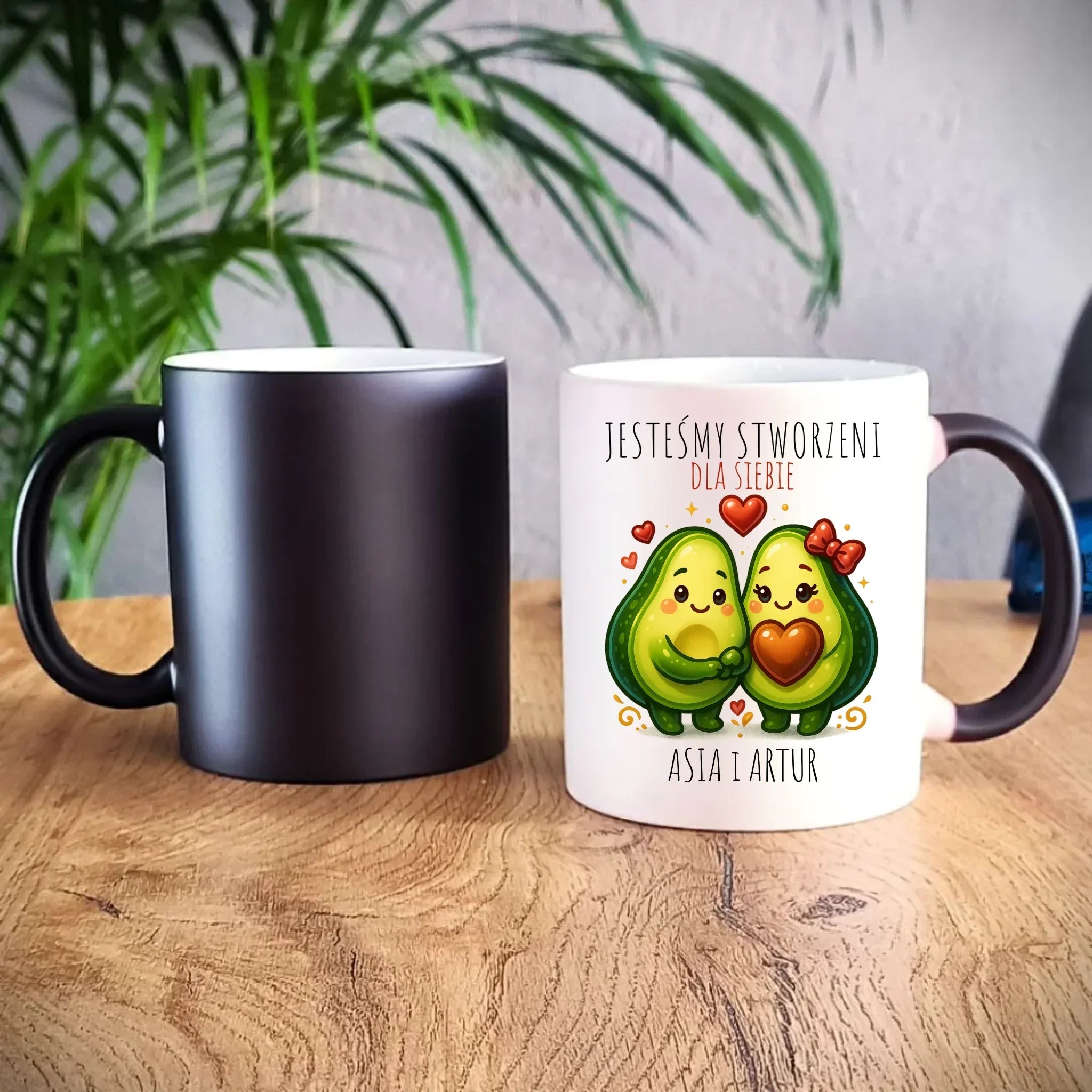 Kubek magiczny dla par - Awokado Stworzeni dla siebie - personalizowany W91 - StoryCups.pl