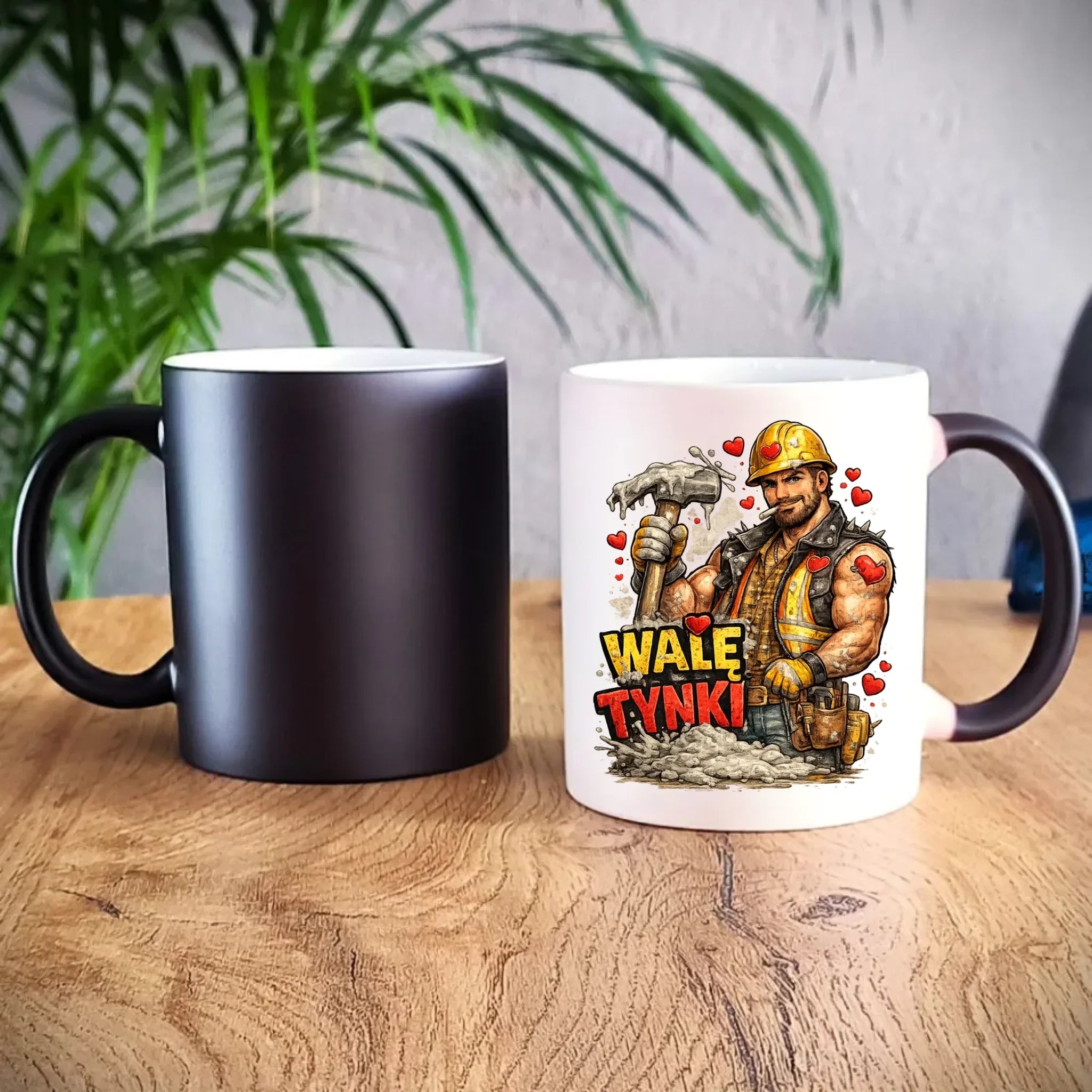 Kubek magiczny na Walentynki - Budowlaniec Walę tynki W64 - StoryCups.pl