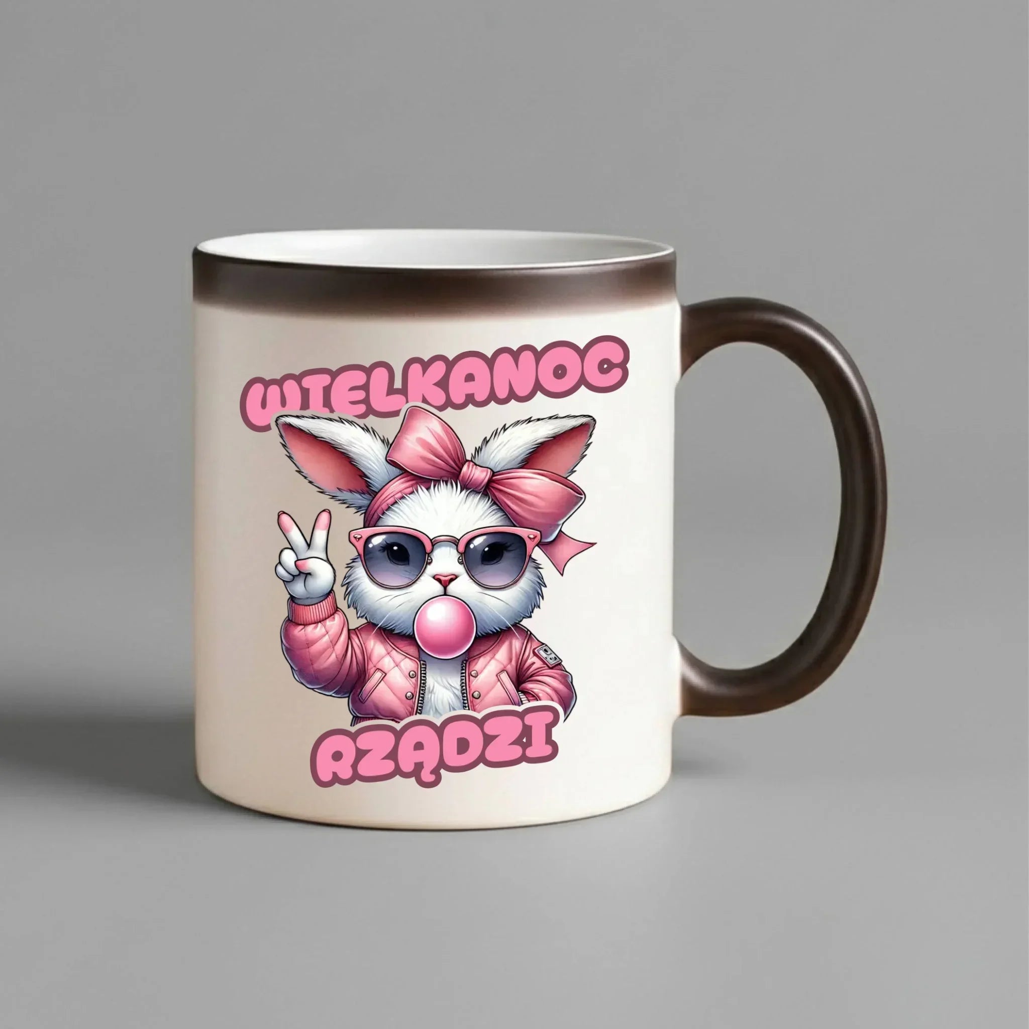 Kubek magiczny wielkanocny – Stylowy królik w okularach Wielkanoc rządzi WN18 - StoryCups.pl