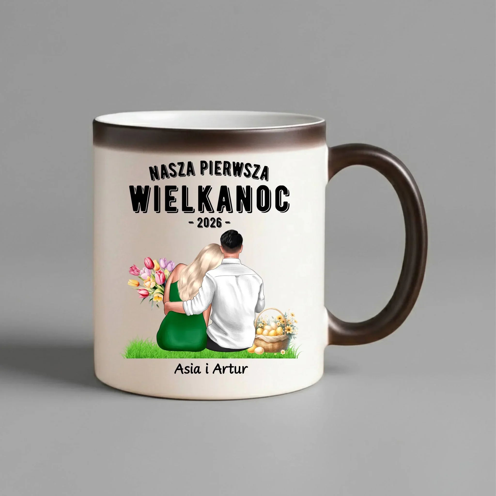 Kubek magiczny wielkanocny dla par - Nasza pierwsza Wielkanoc - personalizowany WN16 - StoryCups.pl