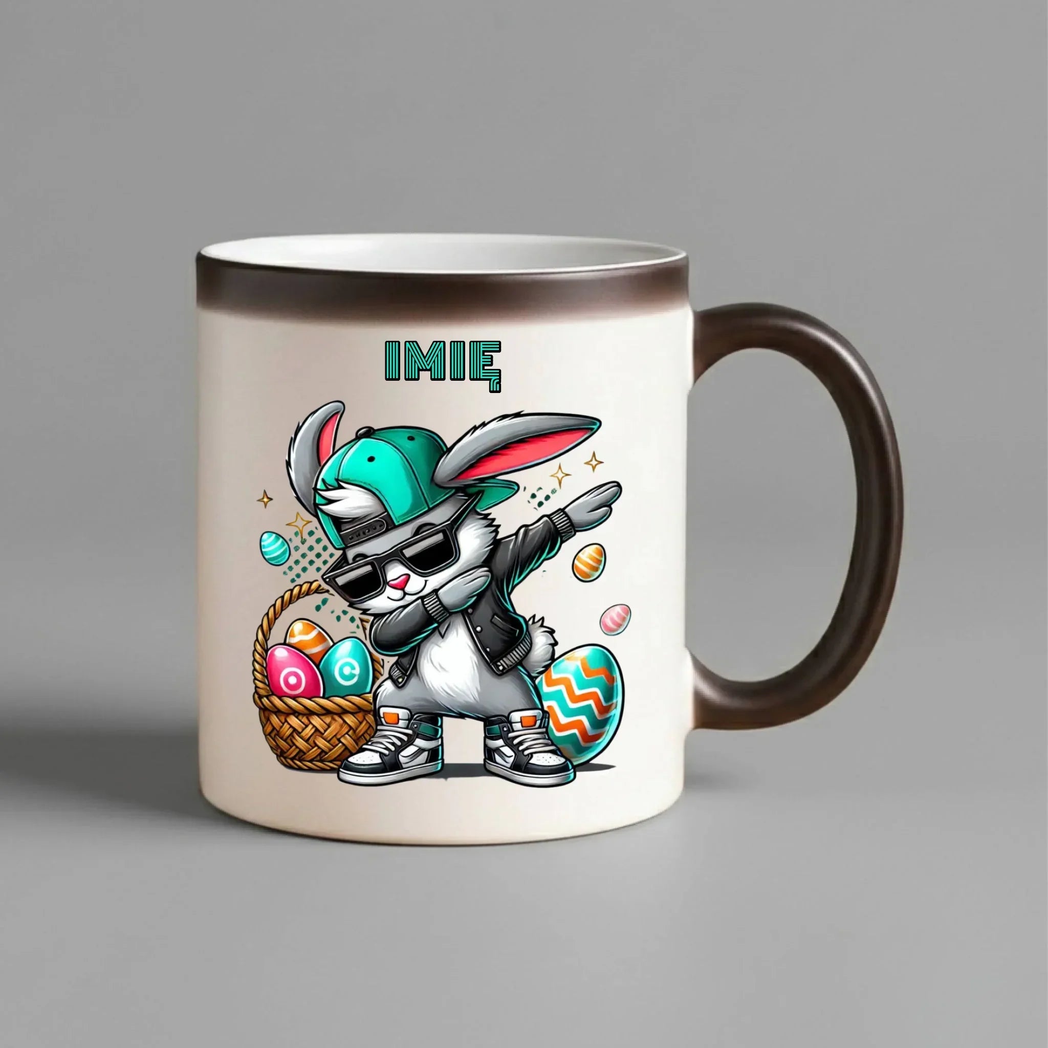 Kubek magiczny wielkanocny - Zajączek Dab dance - personalizowany WN09 - StoryCups.pl