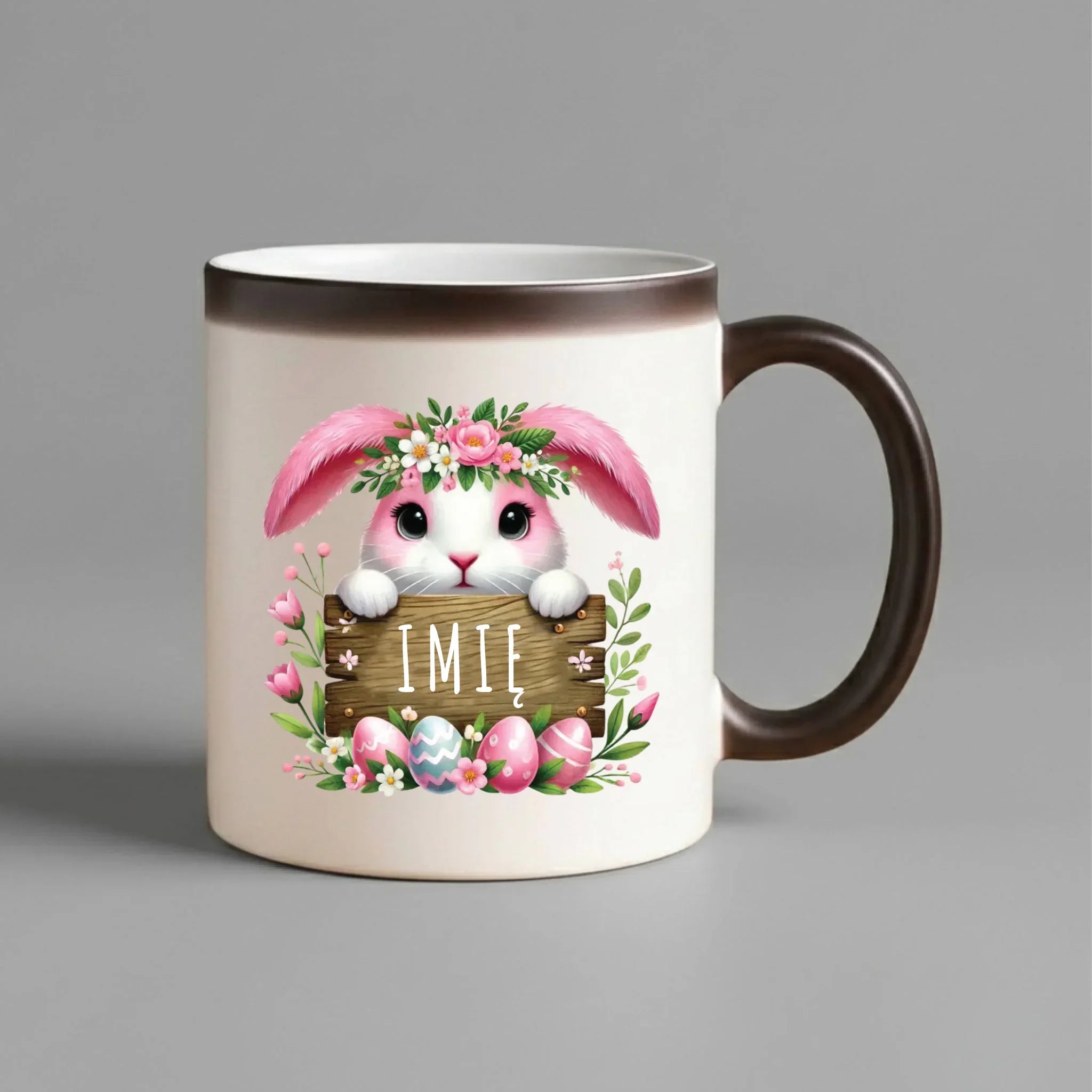 Kubek magiczny na Wielkanoc - Różowy Zajączek - Prezent personalizowany WN07 - StoryCups.pl