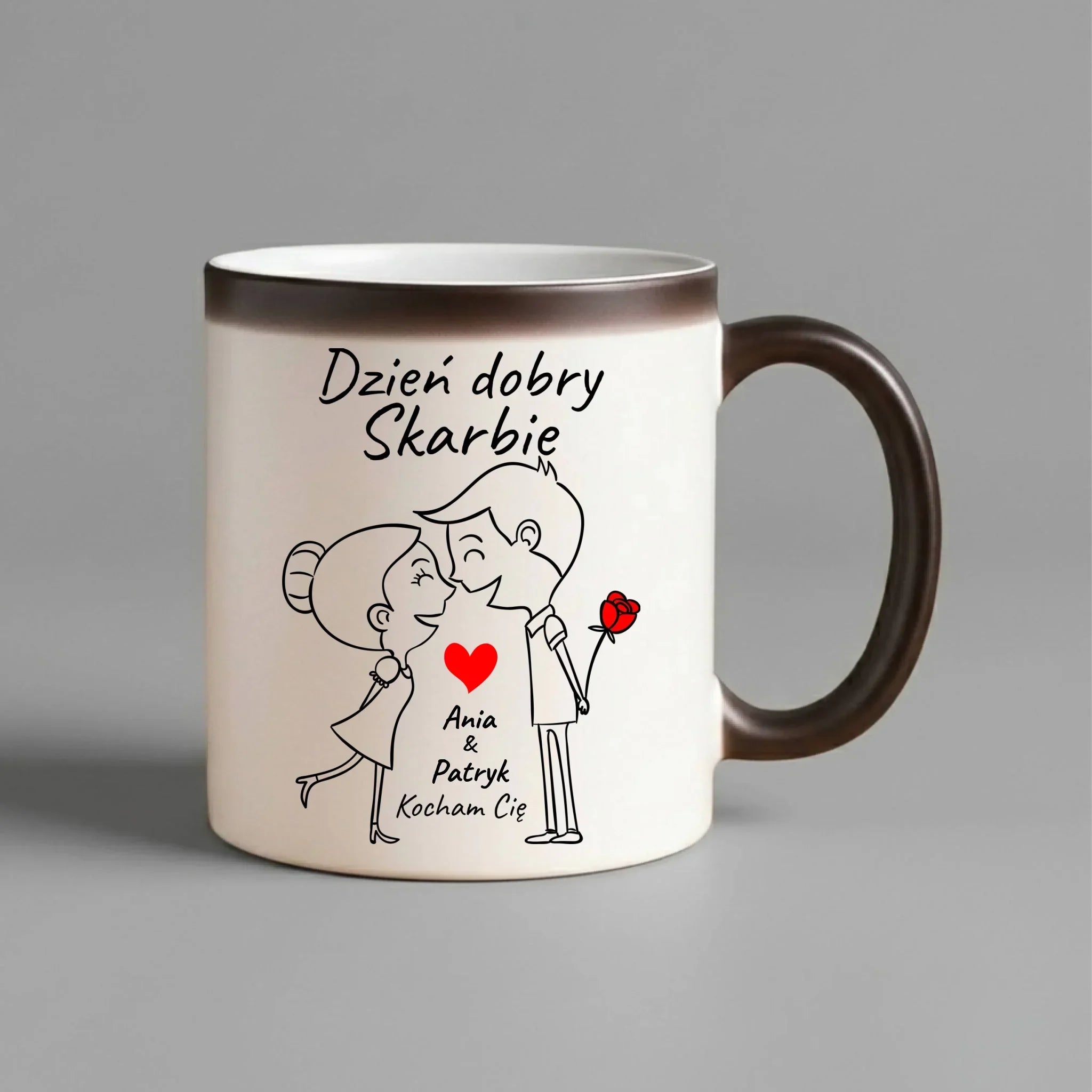 Kubek magiczny dla par - Dzień dobry Skarbie - personalizowany W15 - StoryCups.pl