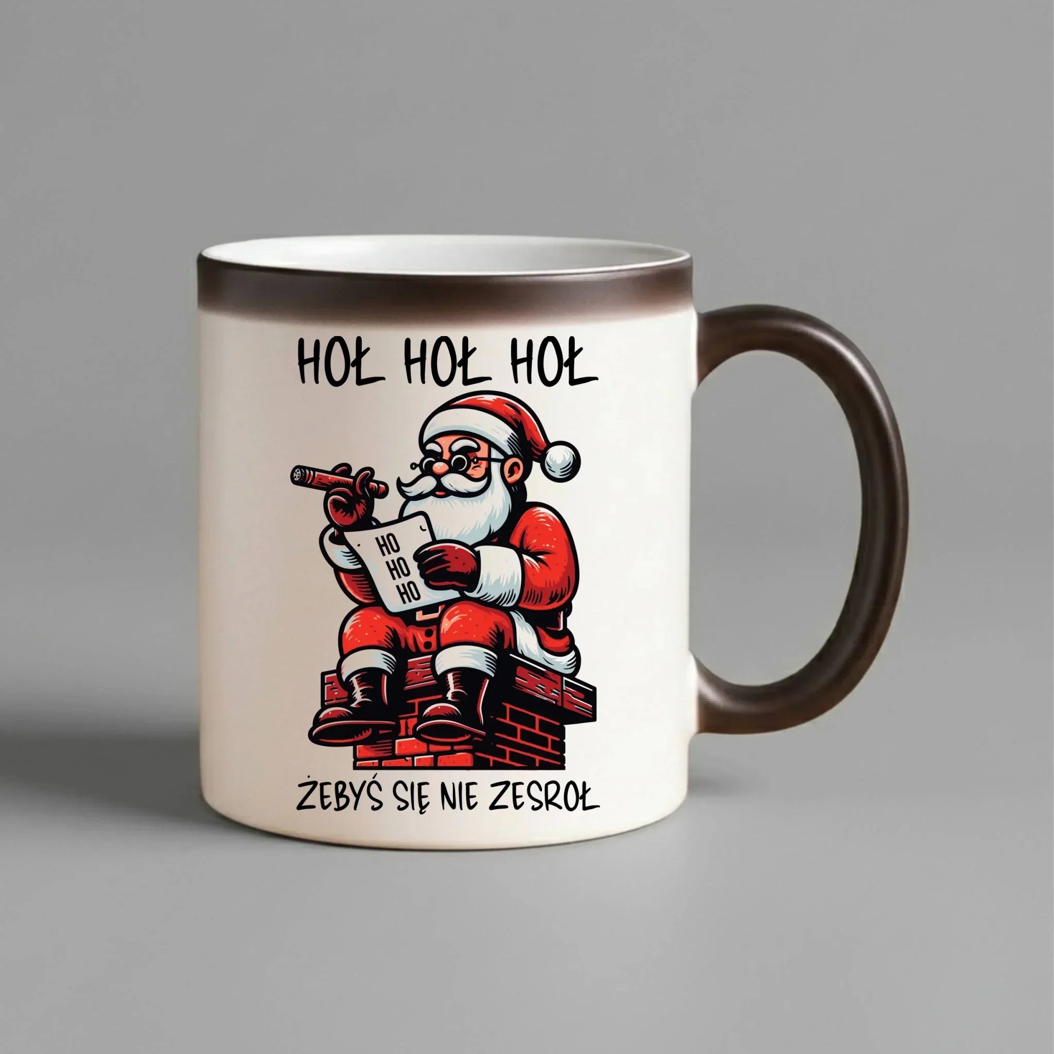 Kubek magiczny świąteczny - Śmieszny prezent na Mikołaja - Hoł hoł hoł żebyś się nie zesroł BN156 - StoryCups.pl