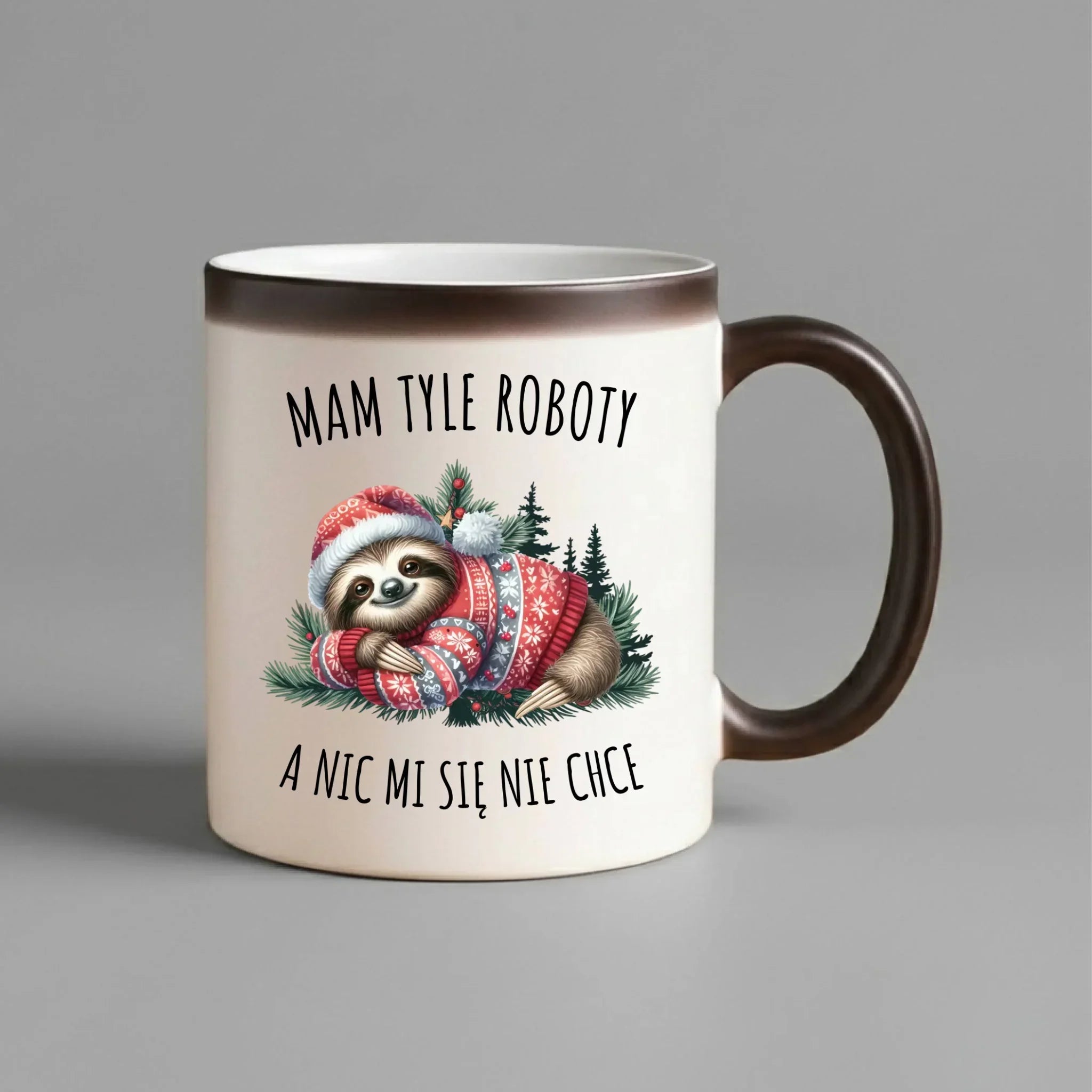 Kubek magiczny świąteczny - Leniwiec Mam tyle roboty, a nic mi się nie chce BN18 - StoryCups.pl
