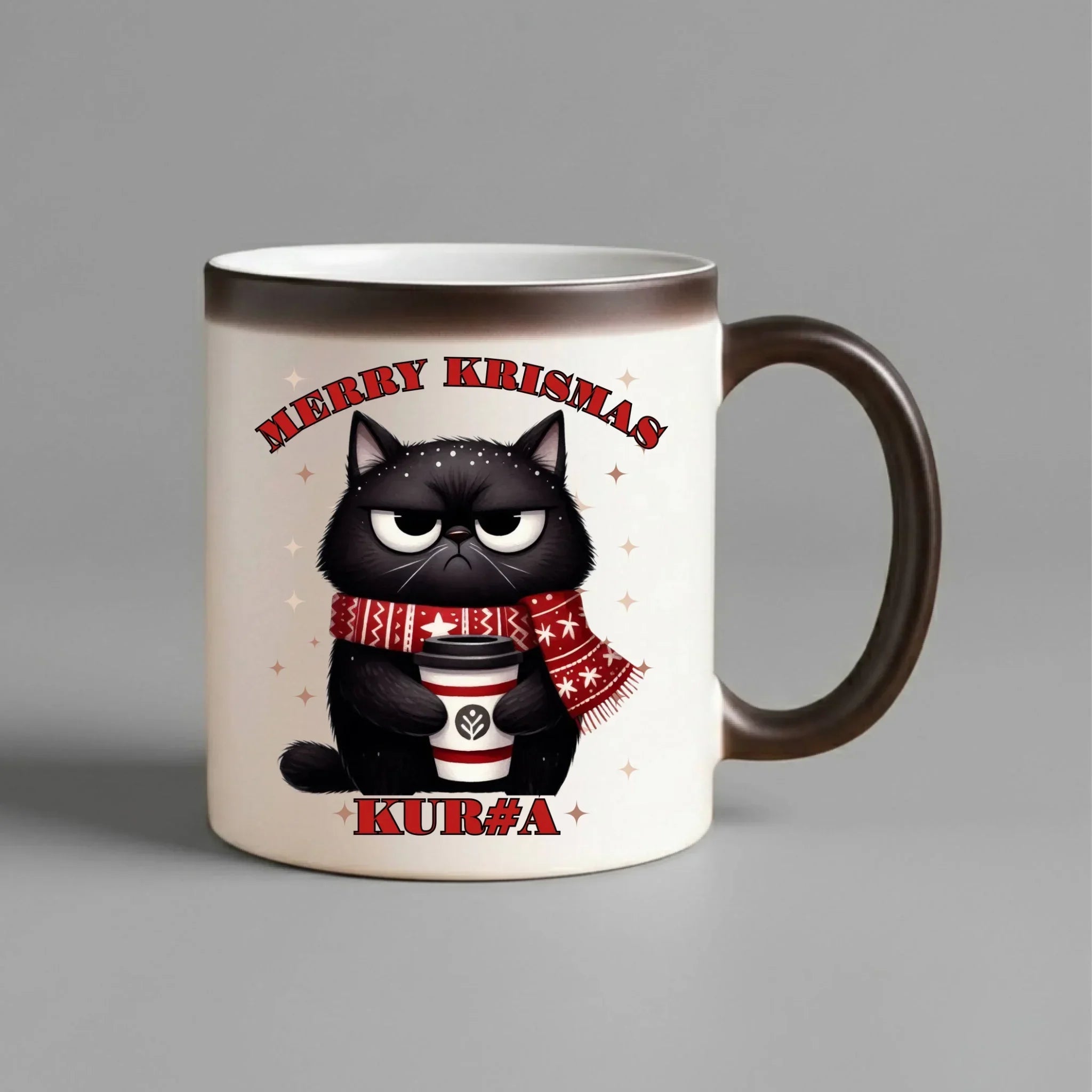 Kubek magiczny świąteczny - Zburczany kot Merry Krismas kur#a - bez cenzury BN34 - StoryCups.pl