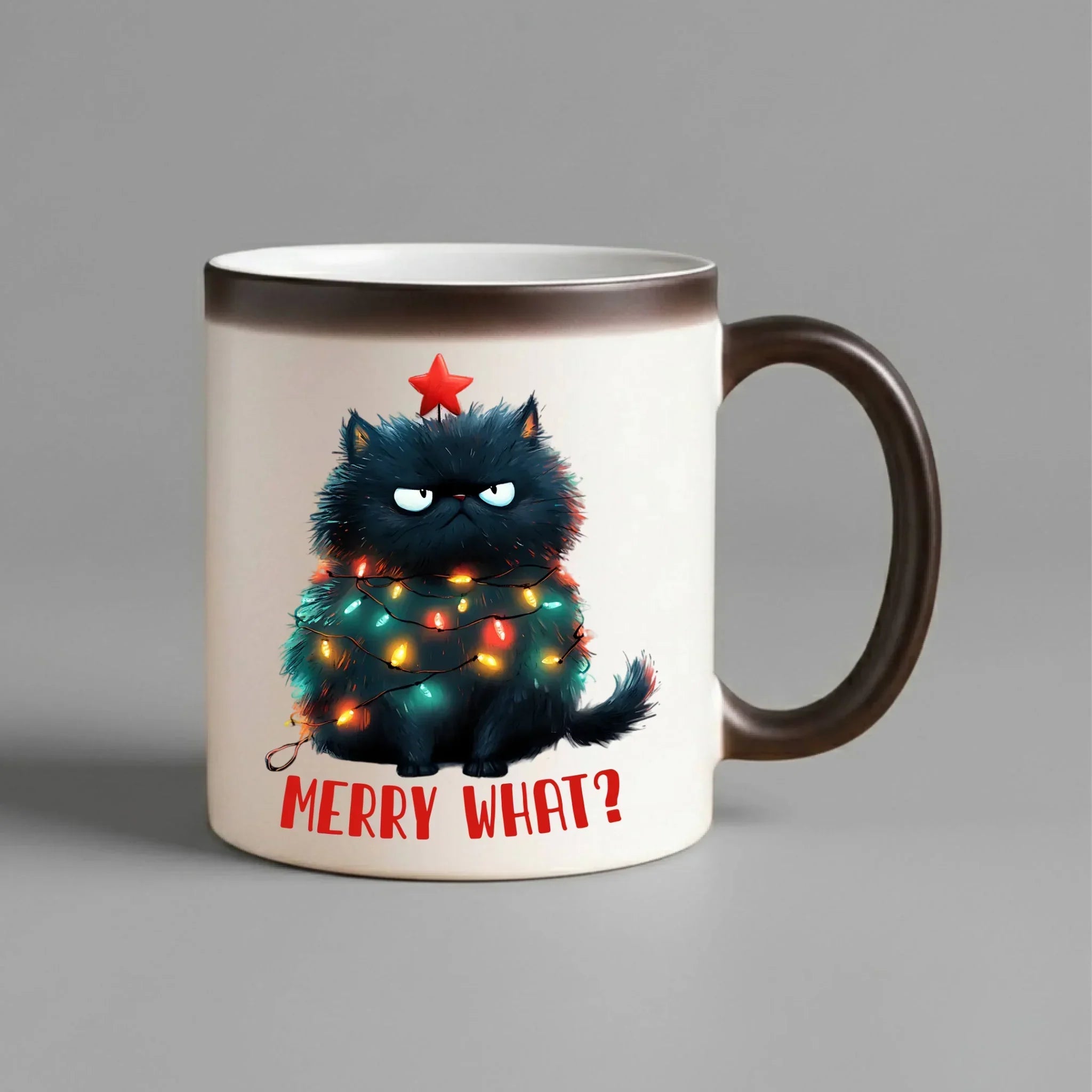 Kubek magiczny świąteczny - Grumpy Cat Merry what? BN37 - StoryCups.pl