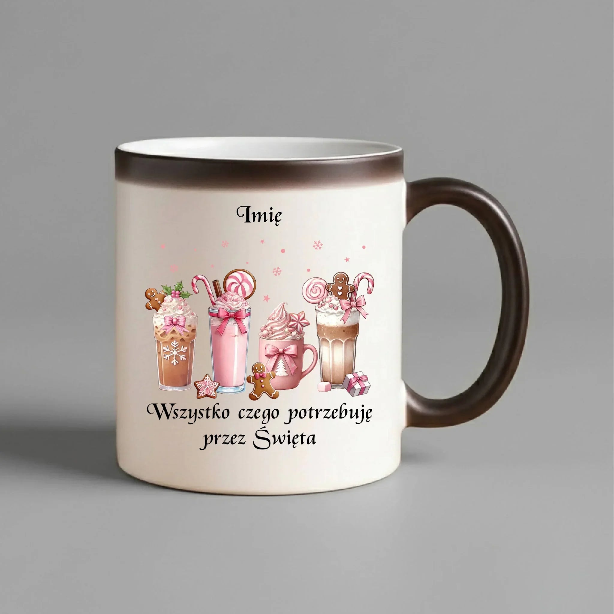 Kubek magiczny świąteczny - Zimowa kawa Wszystko czego potrzebuję przez Święta - personalizowany BN46 - StoryCups.pl