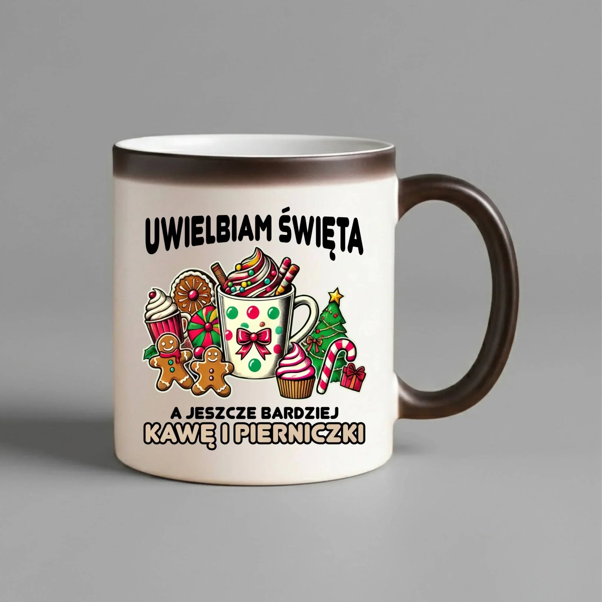 Kubek magiczny świąteczny - Uwielbiam święta kawę i pierniczki BN47 - StoryCups.pl