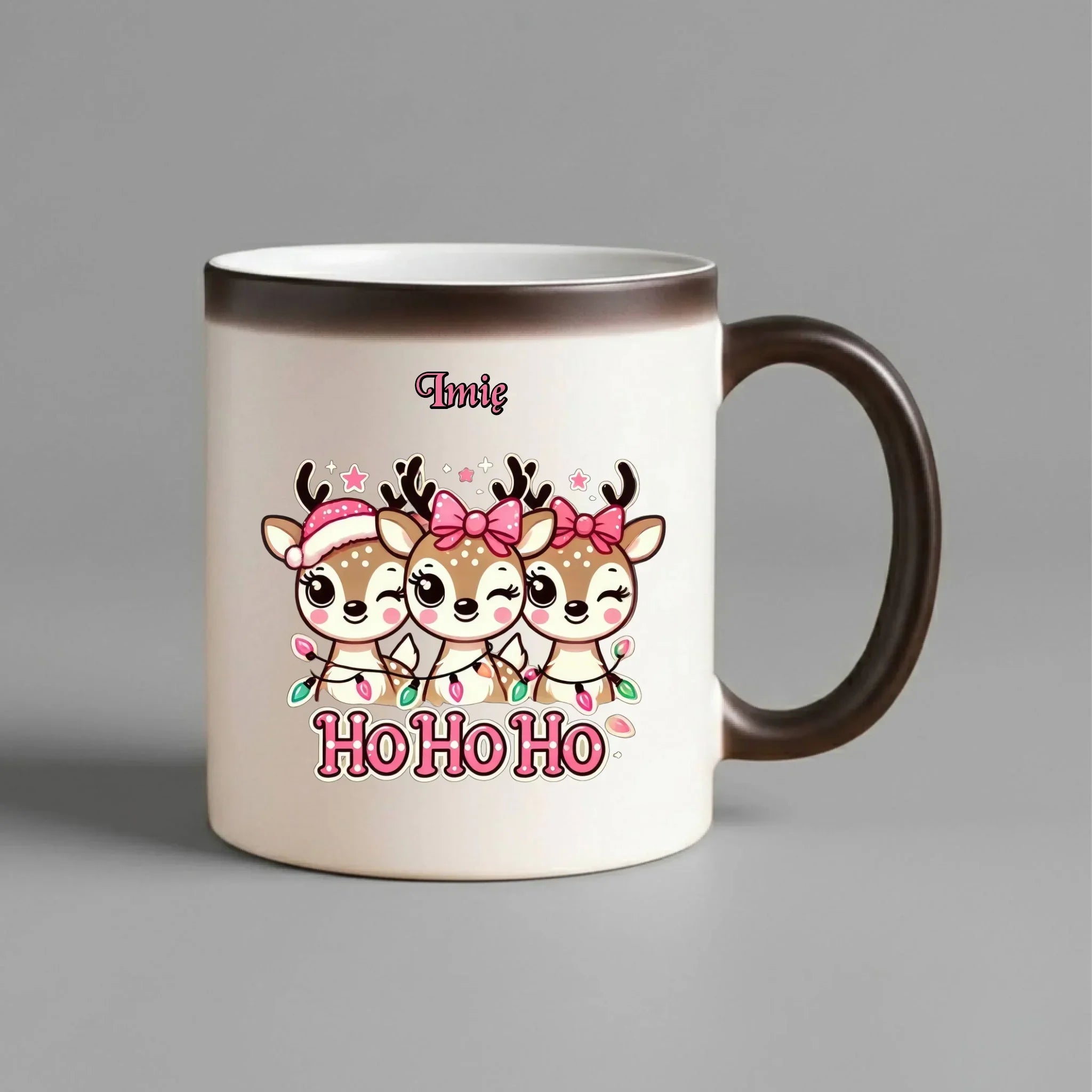 Kubek magiczny świąteczny - Ho ho ho Słodkie reniferki - personalizowany BN49 - StoryCups.pl