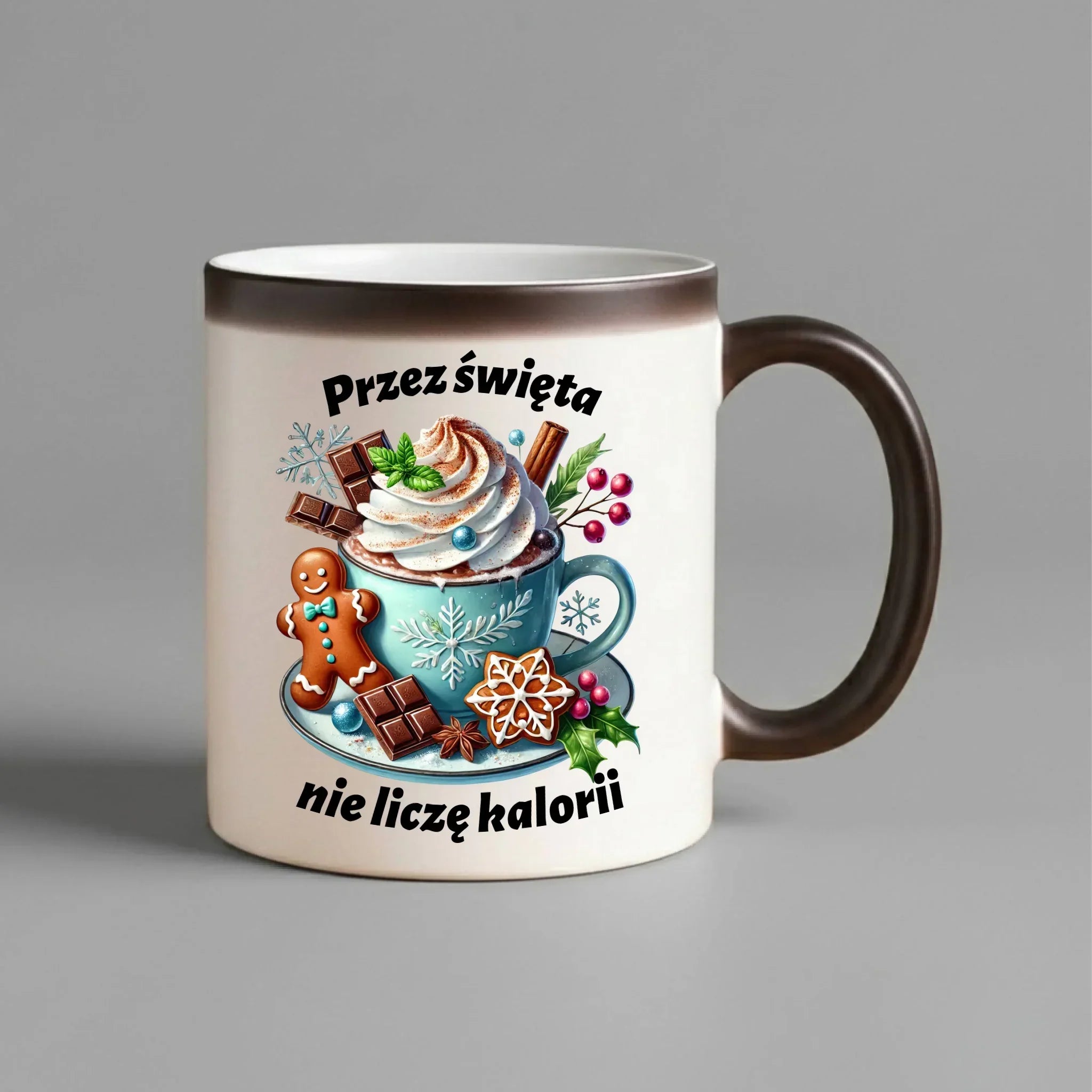 Kubek magiczny świąteczny - Przez święta nie liczę kalorii BN31 - StoryCups.pl