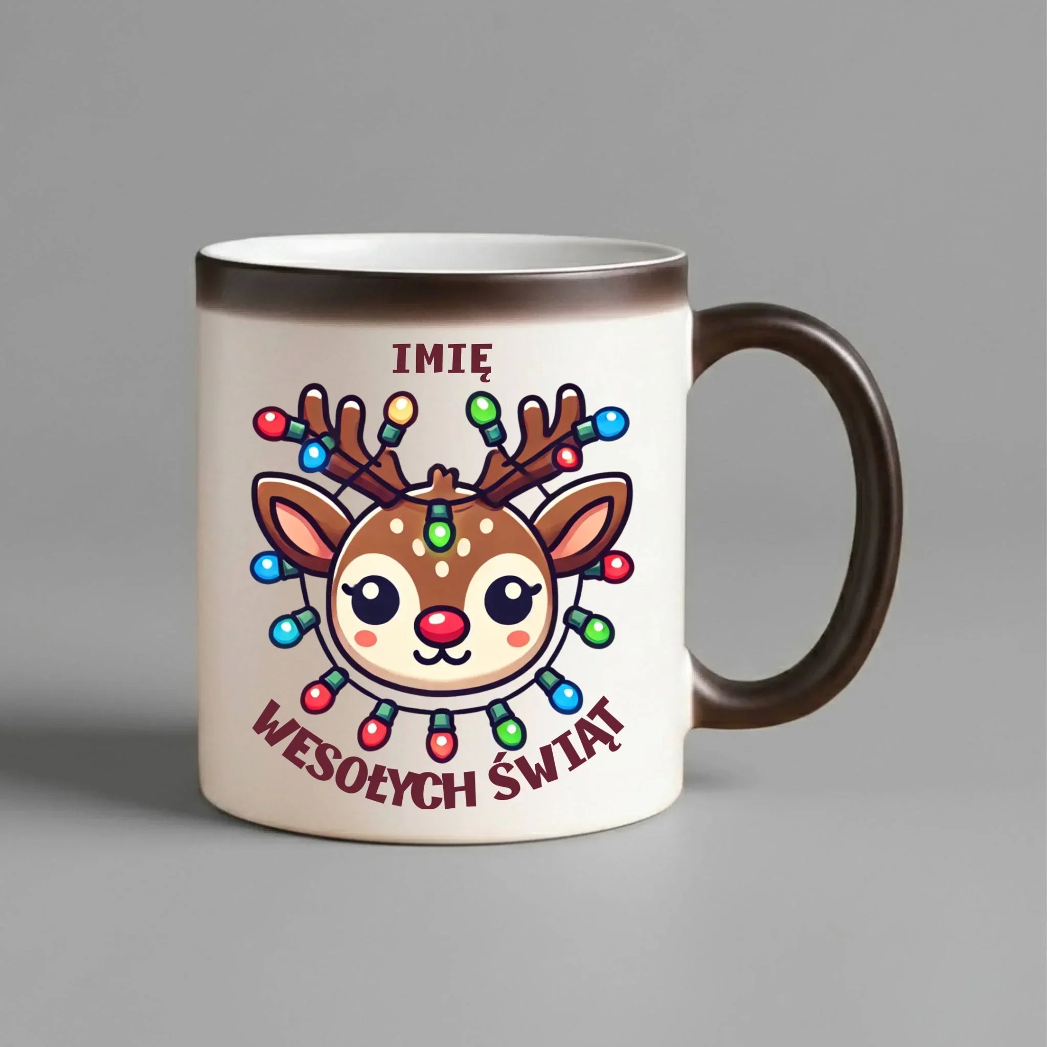 Kubek magiczny świąteczny - Renifer Wesołych Świąt - personalizowana BN72 - StoryCups.pl