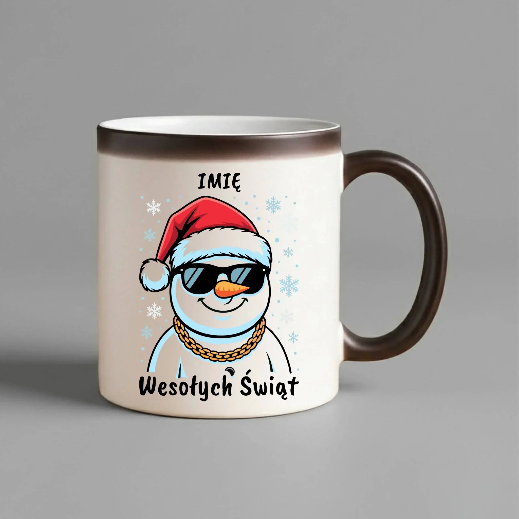 Kubek magiczny świąteczny - Wesoły bałwan Wesołych Świąt - personalizowany BN82 - StoryCups.pl