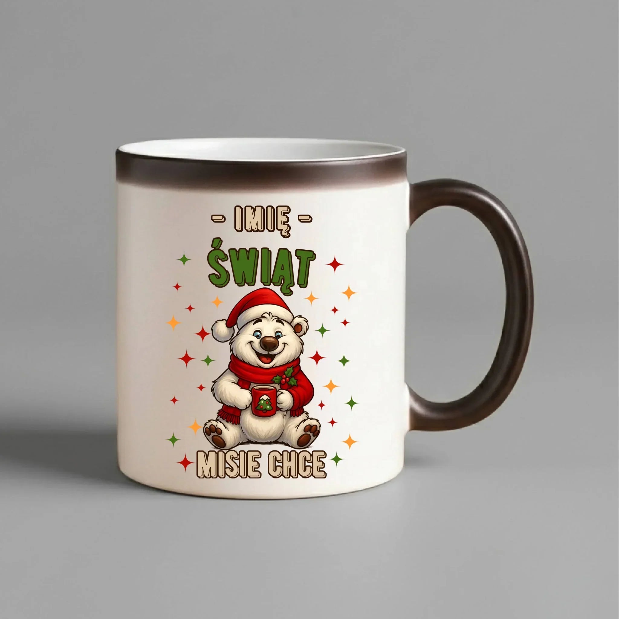 Kubek magiczny świąteczny - Misiek Świąt misie chce - personalizowany BN86 - StoryCups.pl