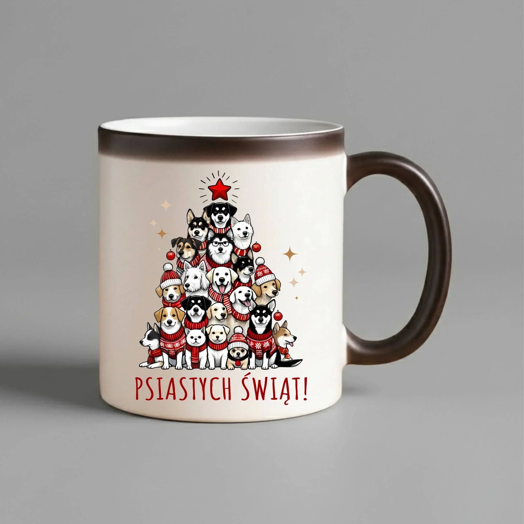 Kubek magiczny świąteczny - Psia choinka Psiastych Świąt BN90 - StoryCups.pl