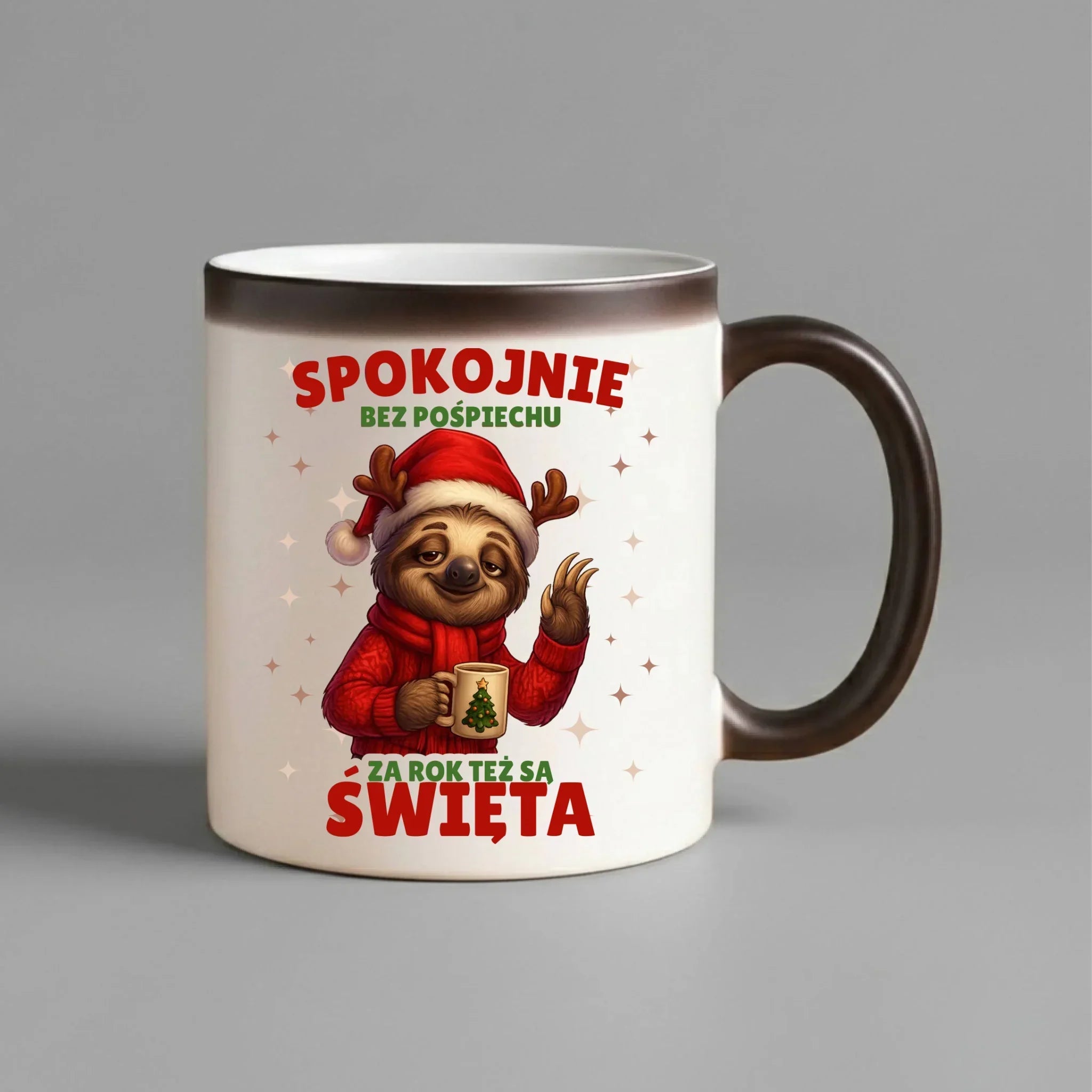 Kubek magiczny świąteczny - Leniwiec Za rok też są święta BN92 - StoryCups.pl