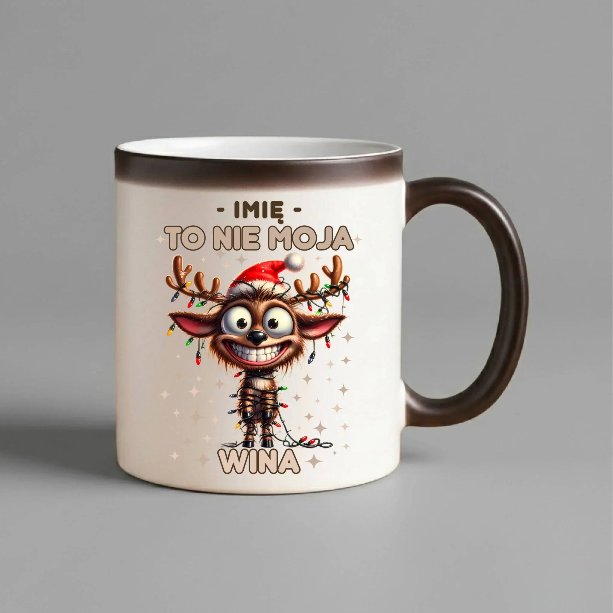 Kubek magiczny świąteczny - Renifer To nie moja wina - personalizowany BN93 - StoryCups.pl