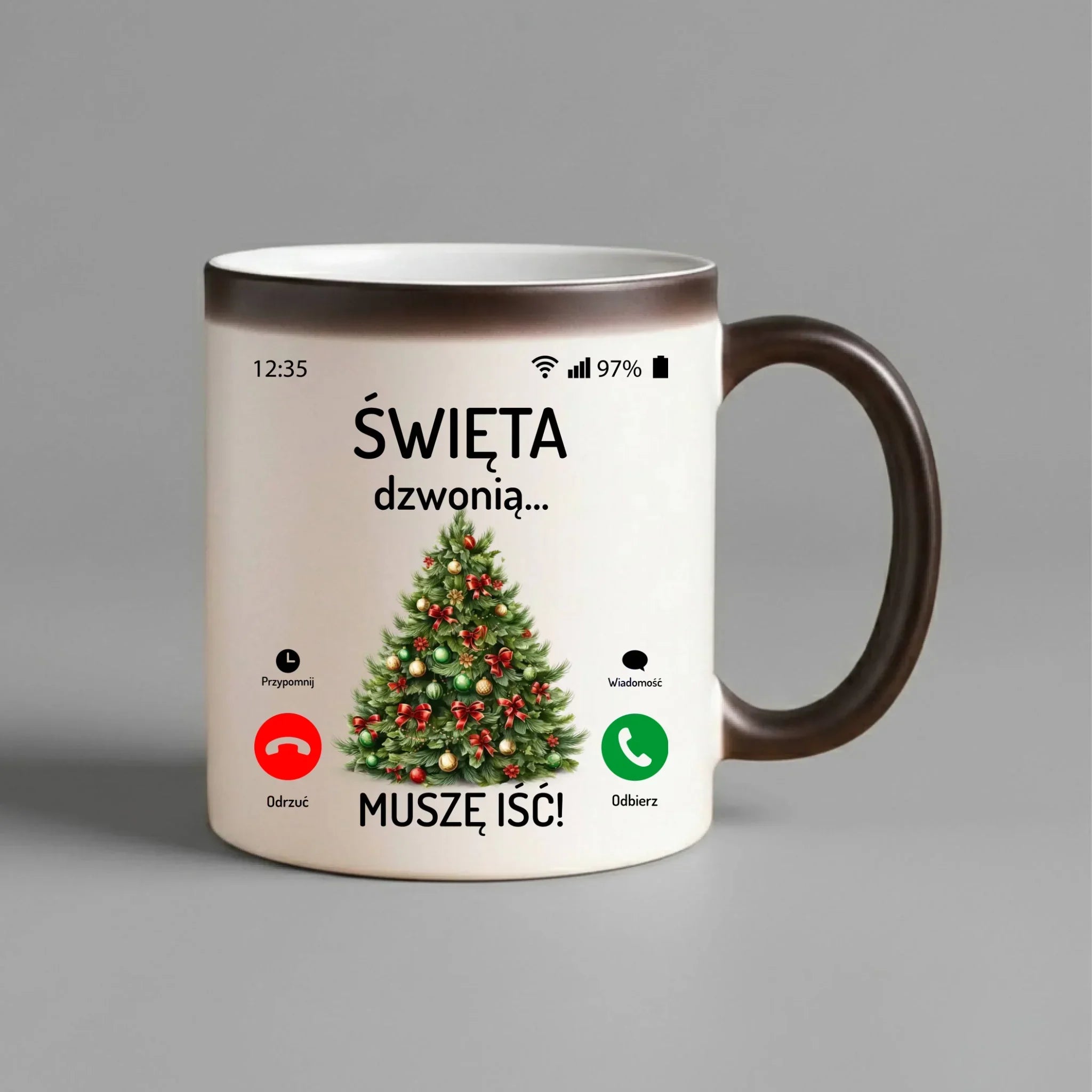 Kubek magiczny świąteczny - Choinka Święta dzwonią muszę iść BN124 - StoryCups.pl
