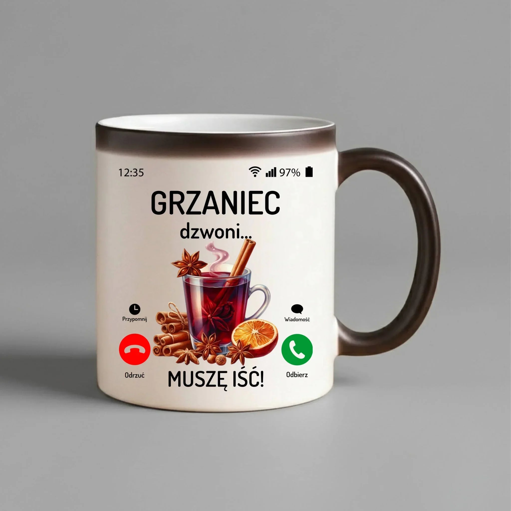 Kubek magiczny świąteczny - Grzaniec dzwoni, muszę iść BN127 - StoryCups.pl