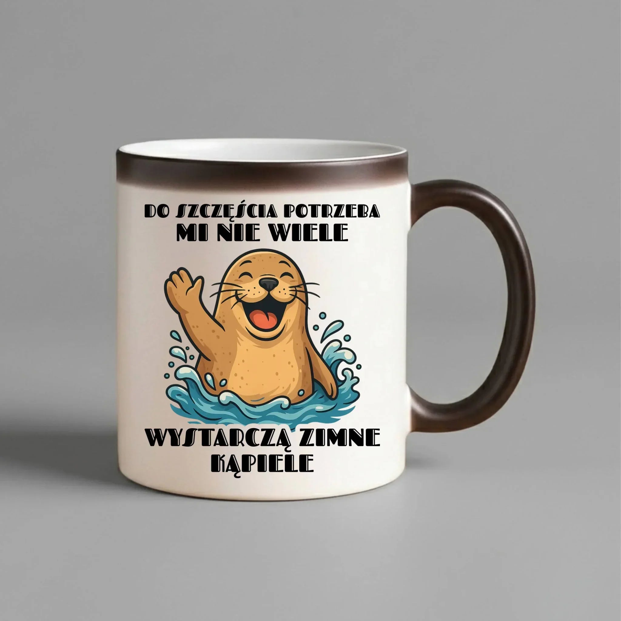 Kubek magiczny - prezent dla morsa - Do szczęścia potrzeba mi nie wiele HM06 - StoryCups.pl