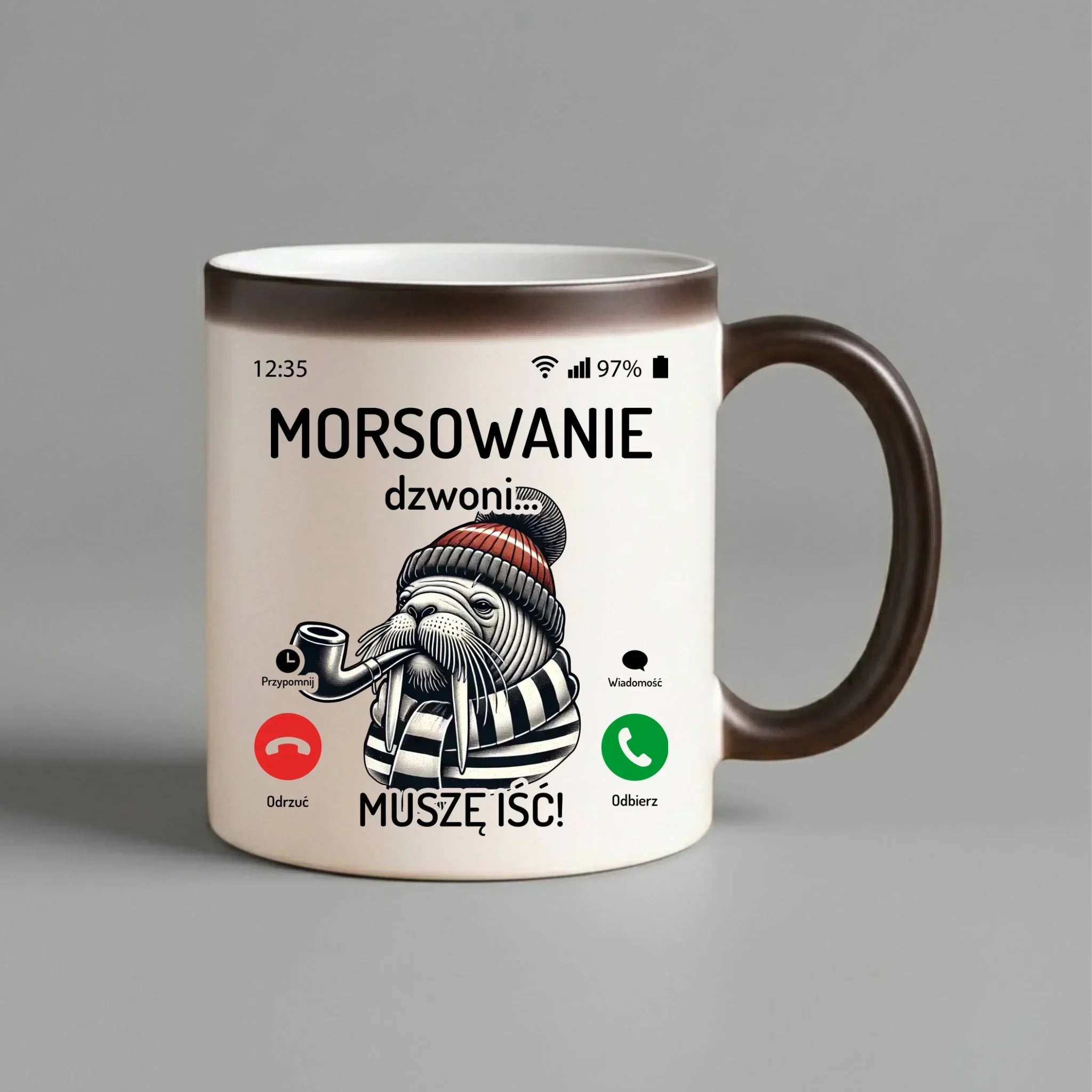 Kubek magiczny - prezent dla morsa - Morsowanie dzwoni muszę iść - Mors HM19 - StoryCups.pl