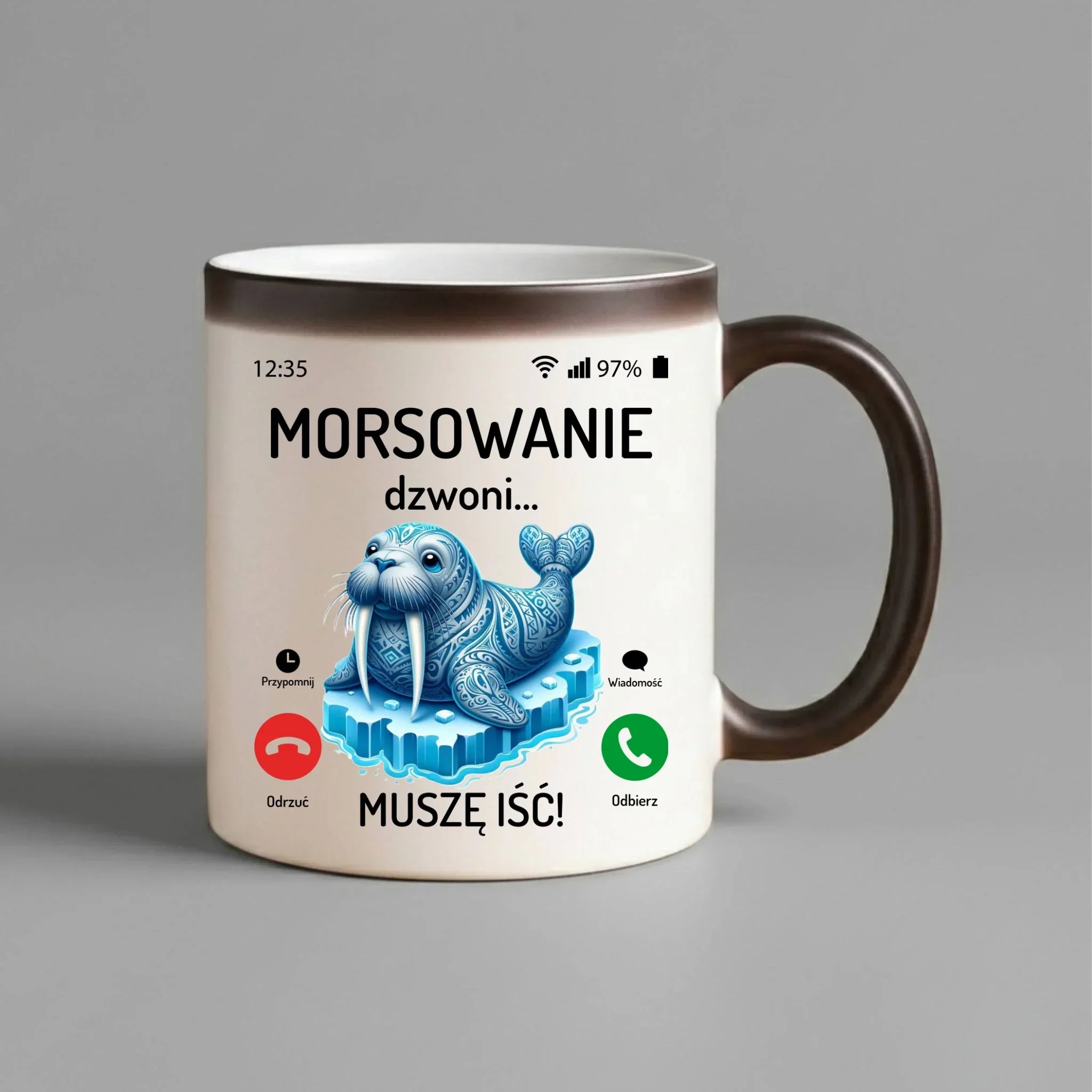Kubek magiczny - prezent dla morsa - Morsowanie dzwoni muszę iść - Mors HM04 - StoryCups.pl