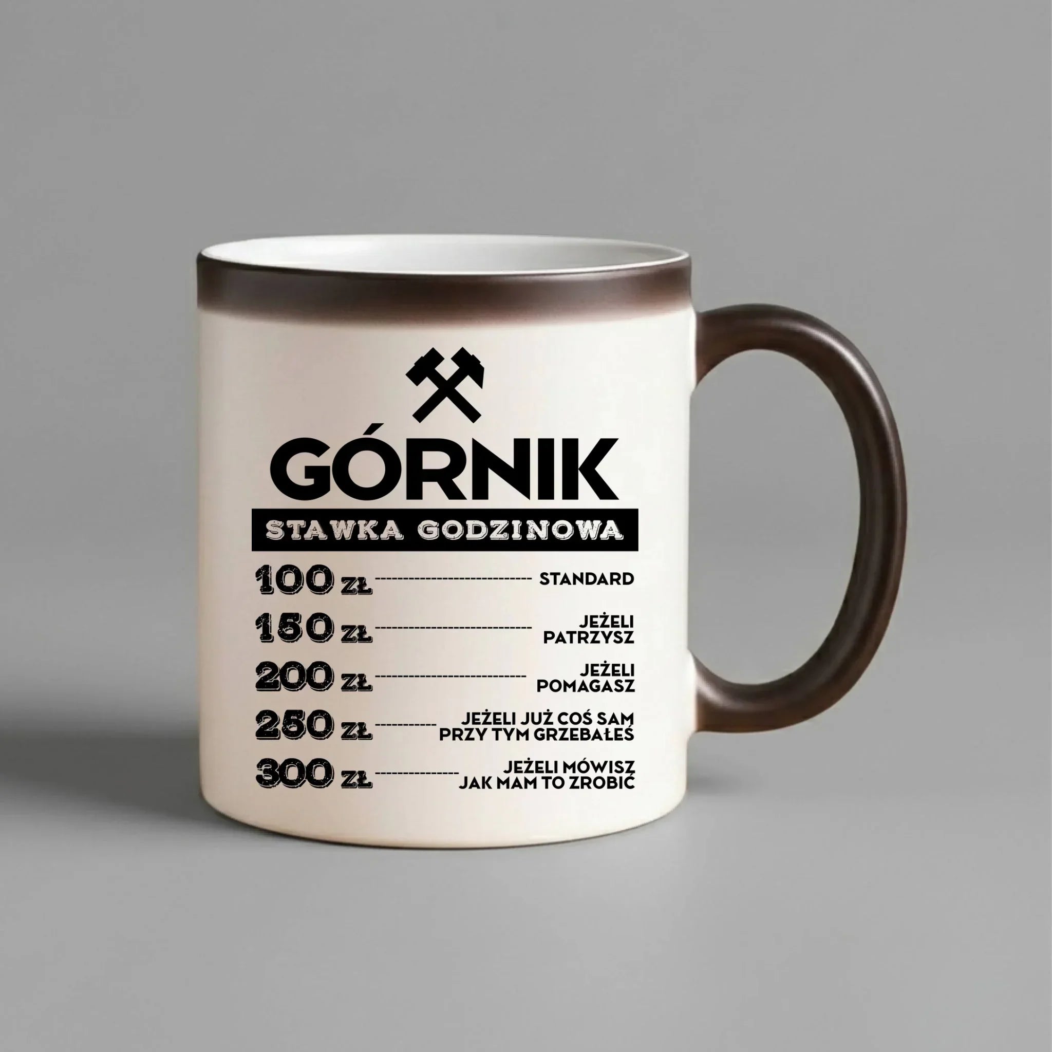 Kubek magiczny - prezent dla górnika - Górnik stawka godzinowa G14 - StoryCups.pl