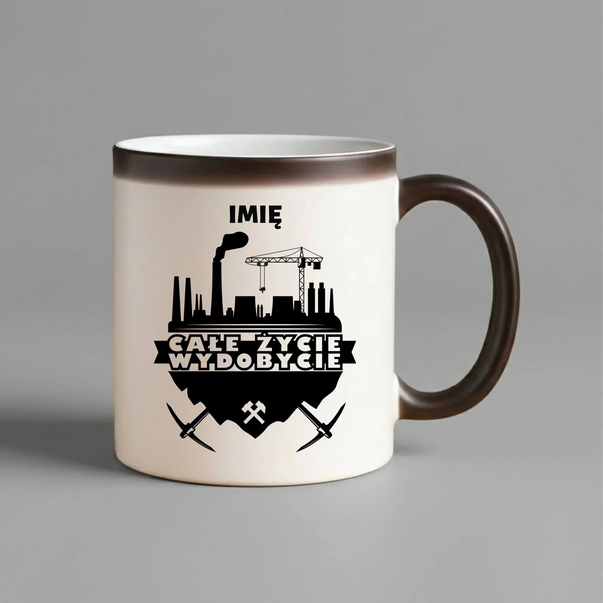 Kubek magiczny - prezent dla górnika - Całe życie wydobycie - personalizowany G09 - StoryCups.pl